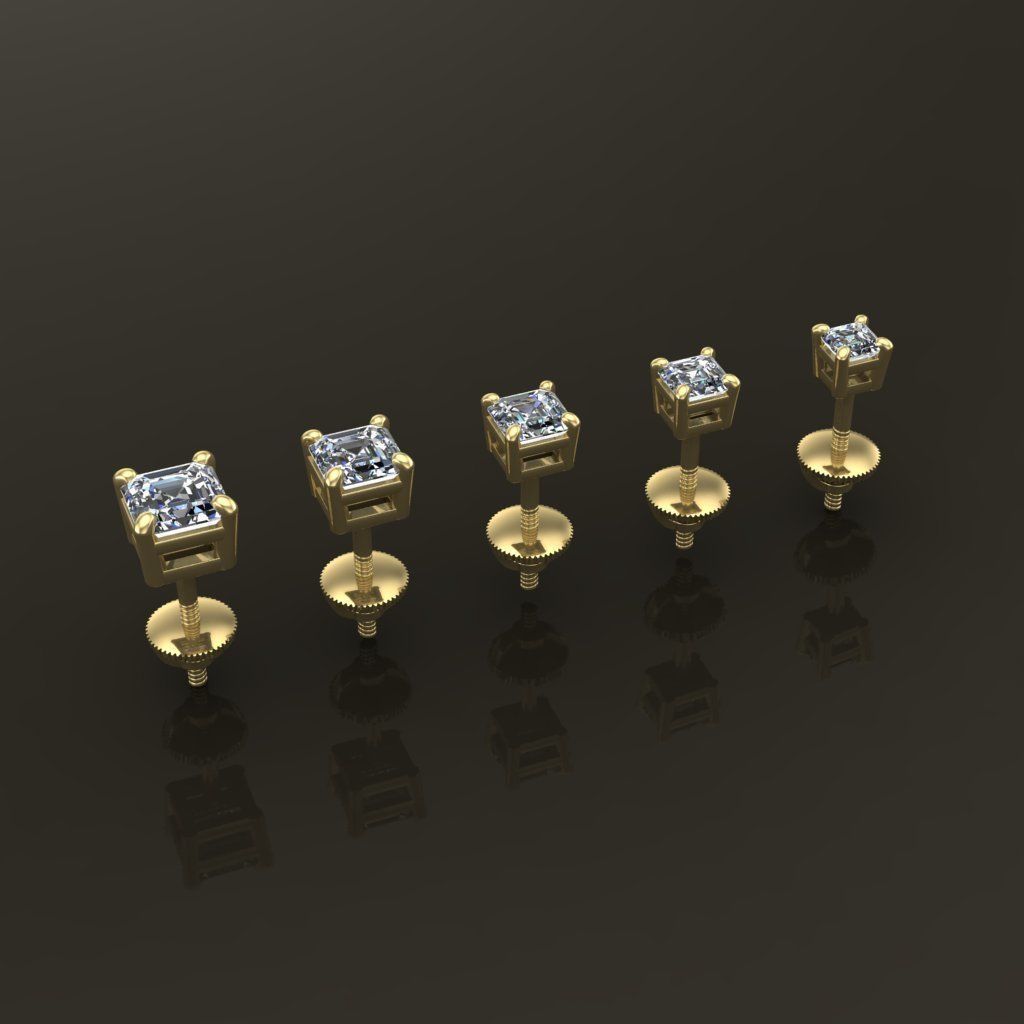 SQUARE EMERALD CUT 4 PRONG SOLITAIRE EARRING Mix Size 3D print model_2