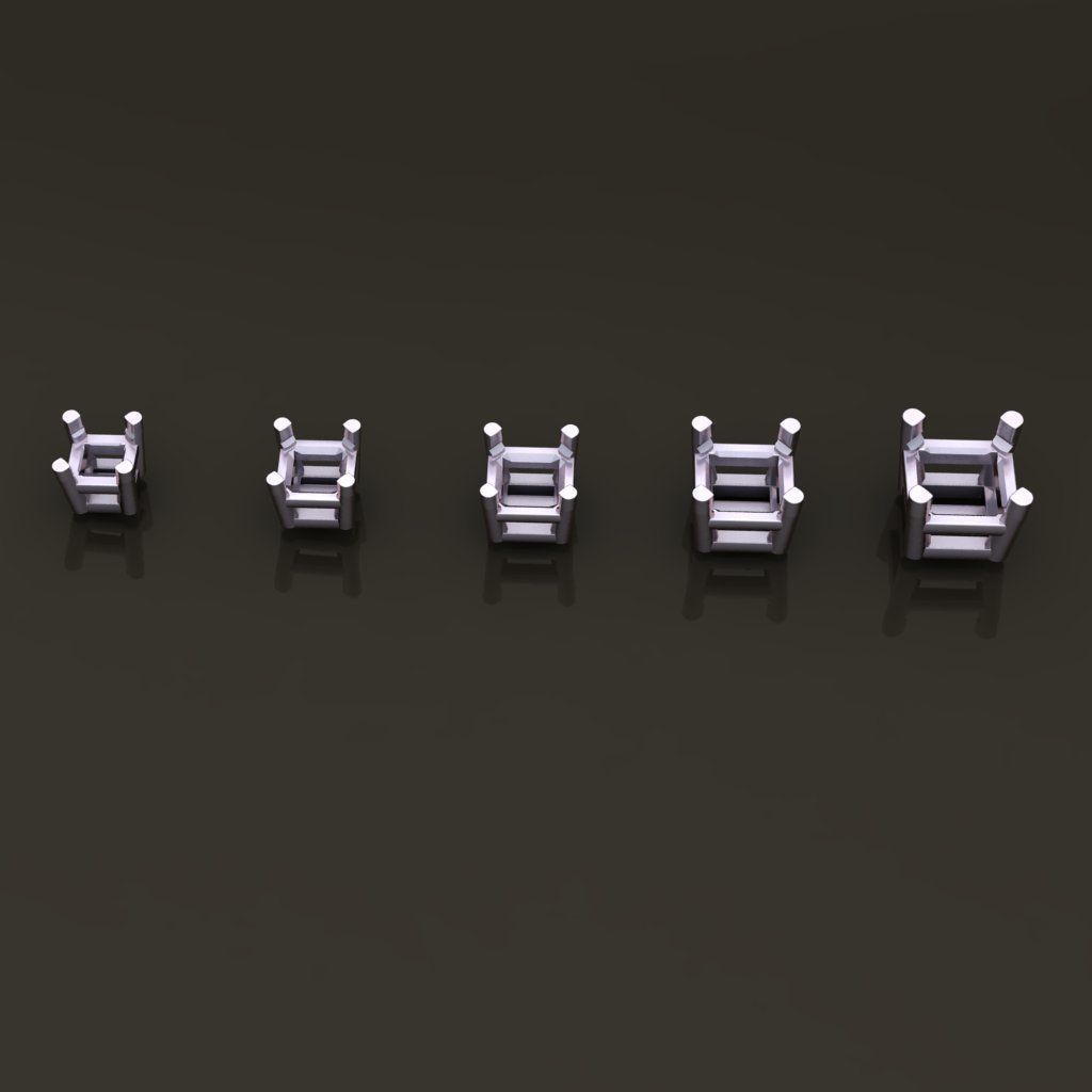 SQUARE EMERALD CUT 4 PRONG SOLITAIRE EARRING Mix Size 3D print model_4