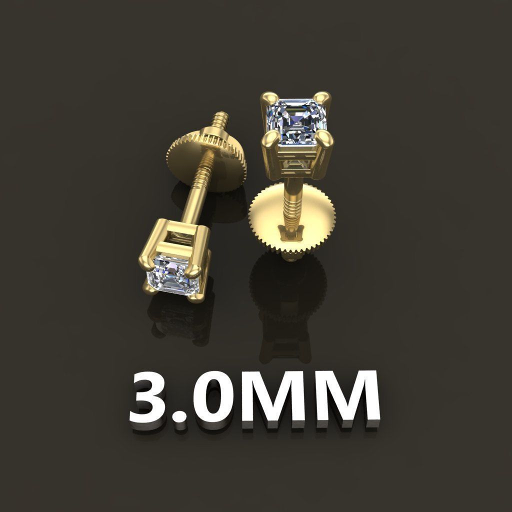 SQUARE EMERALD CUT 4 PRONG SOLITAIRE EARRING Mix Size 3D print model_5