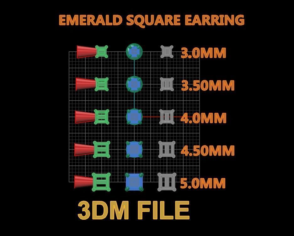 SQUARE EMERALD CUT 4 PRONG SOLITAIRE EARRING Mix Size 3D print model_1