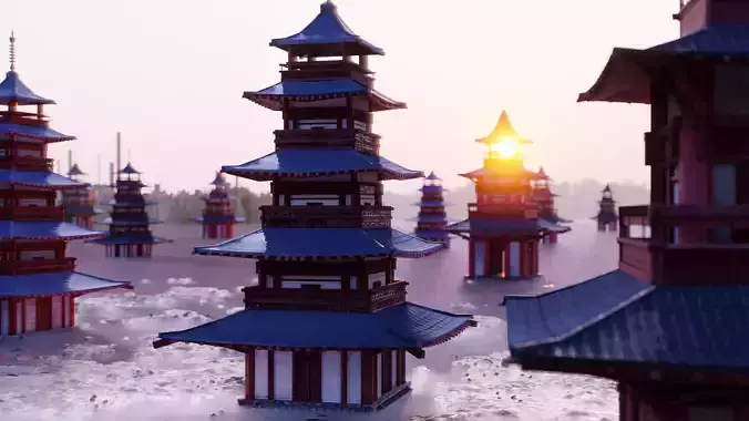 japan temple Low-poly 3D model