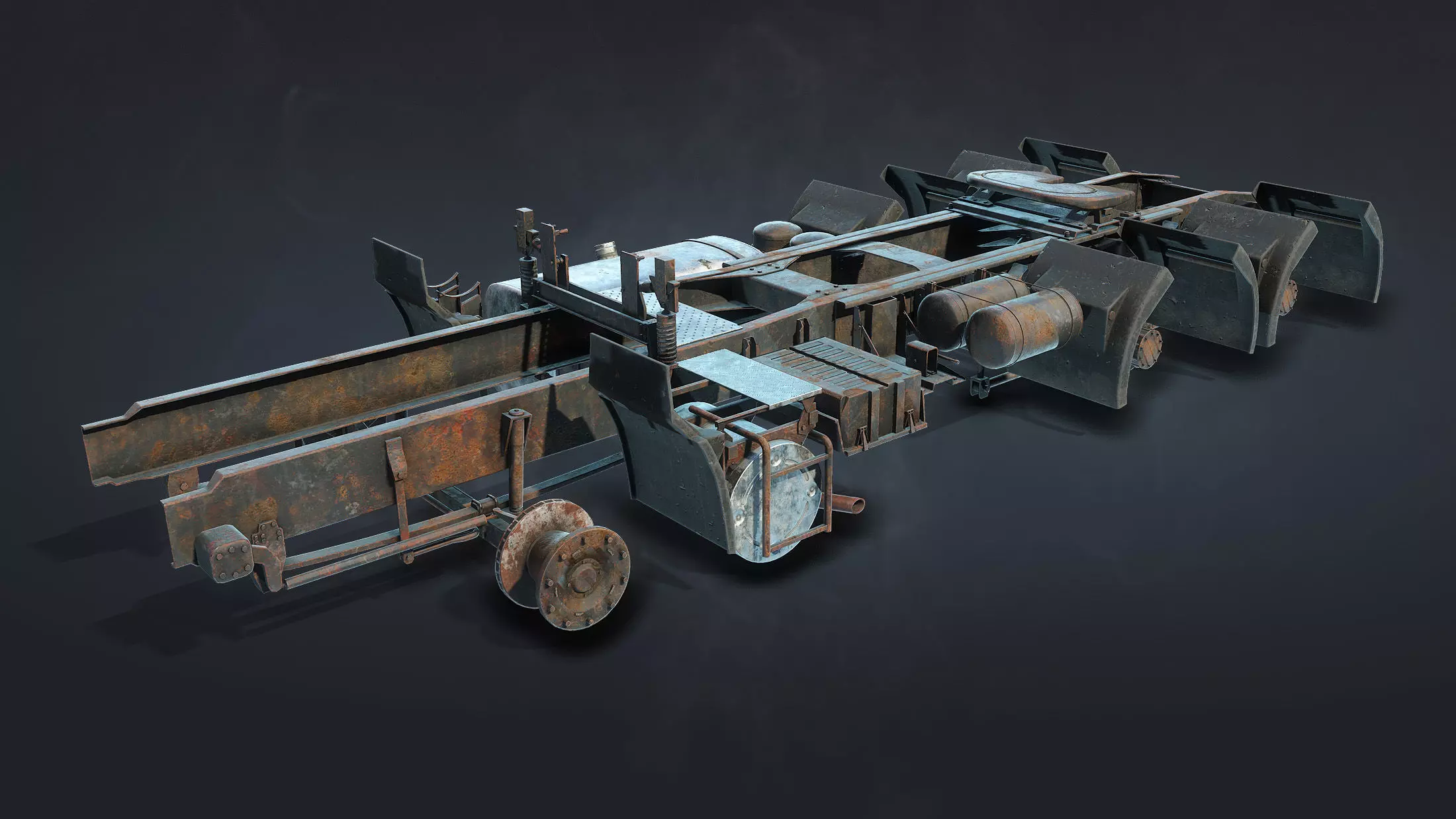 Semi-Trailer Truck Frame Rusty Low-poly 3D model_0