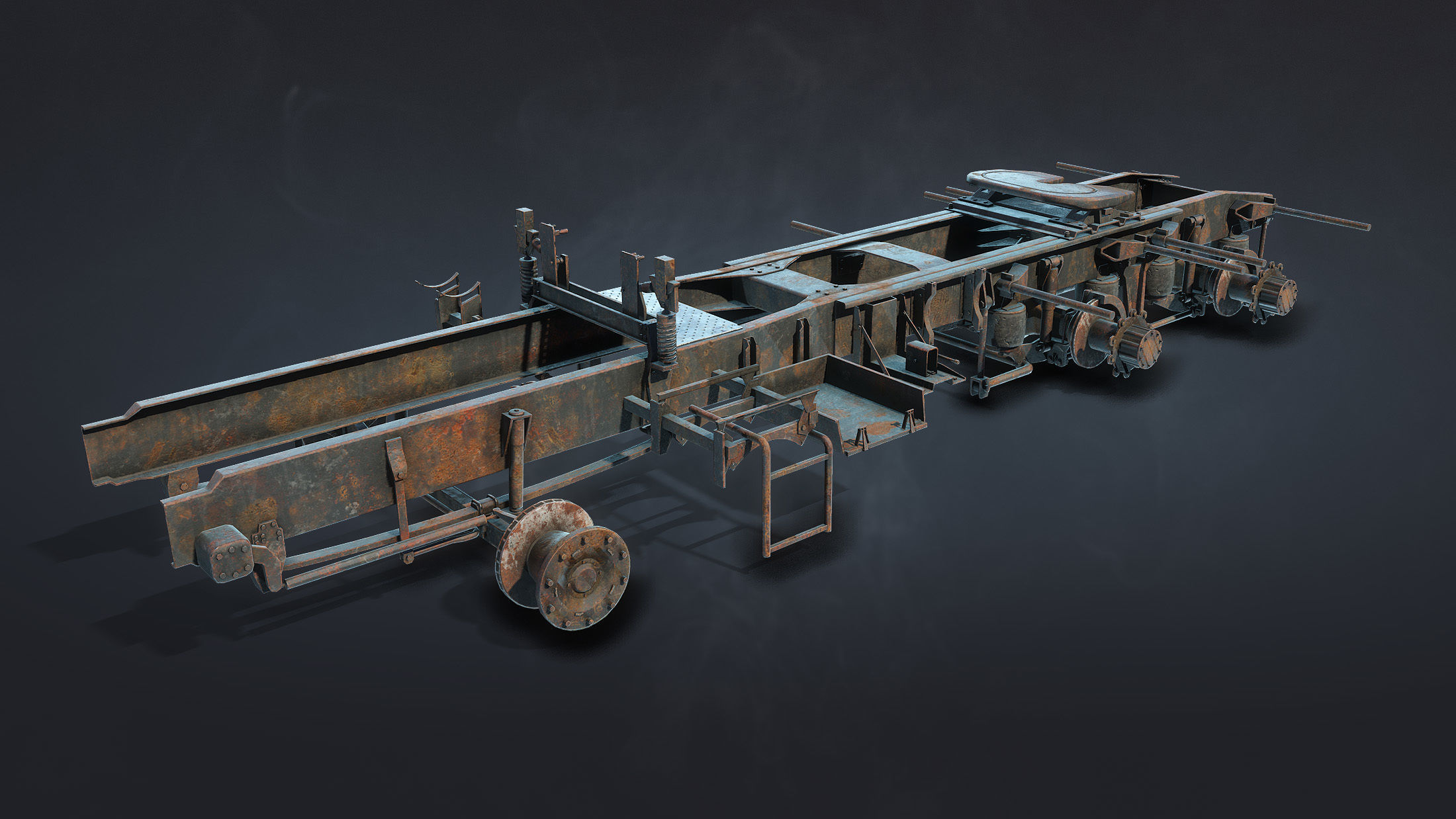 Semi-Trailer Truck Frame Rusty Low-poly 3D model_1