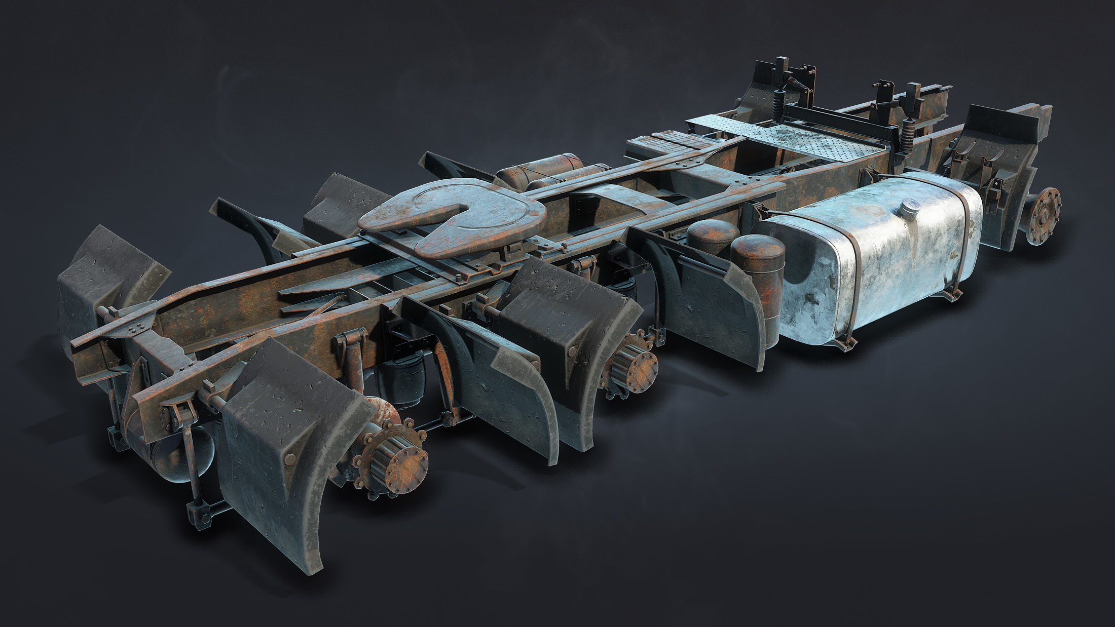 Semi-Trailer Truck Frame Rusty Low-poly 3D model_2