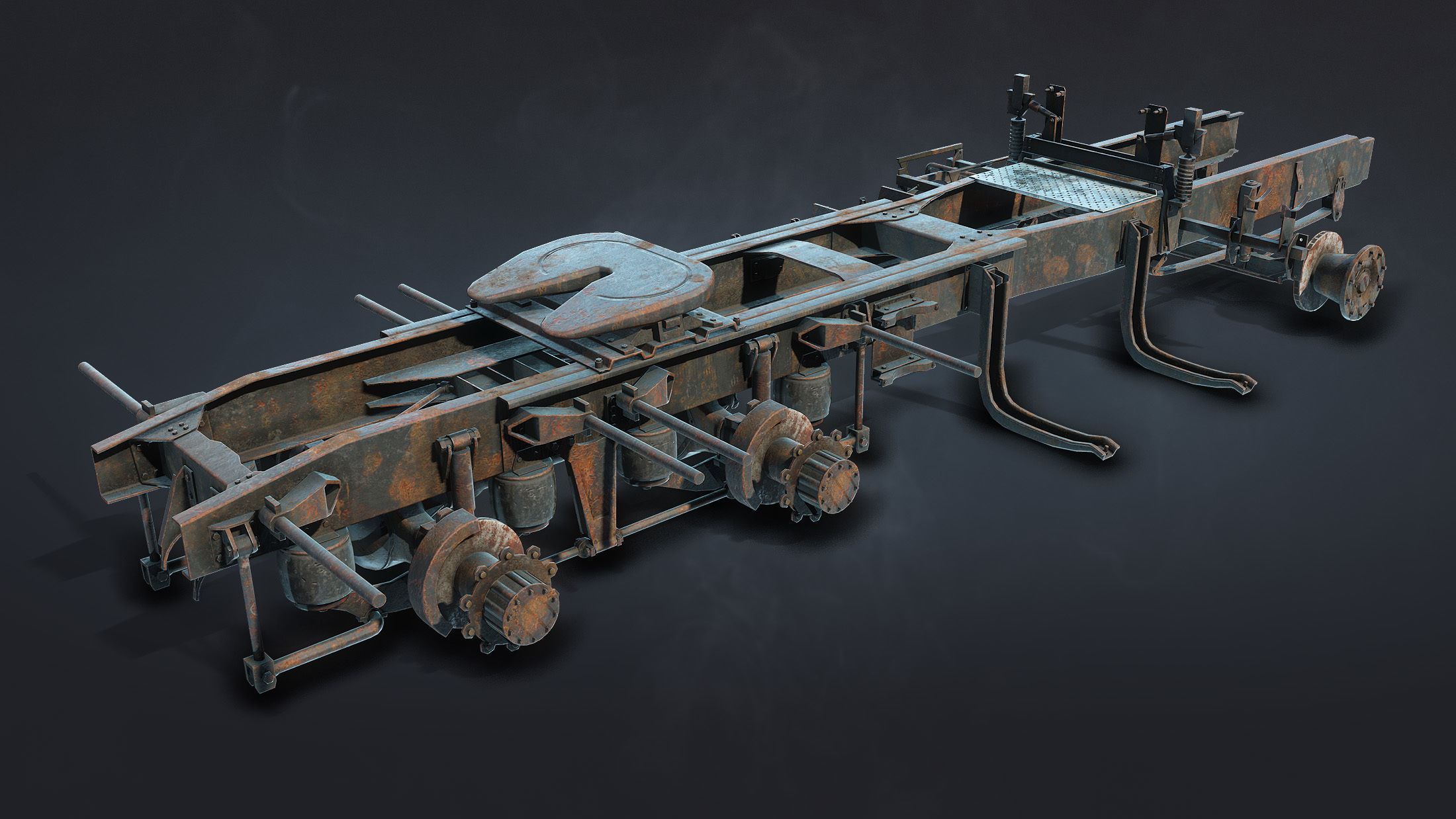 Semi-Trailer Truck Frame Rusty Low-poly 3D model_3