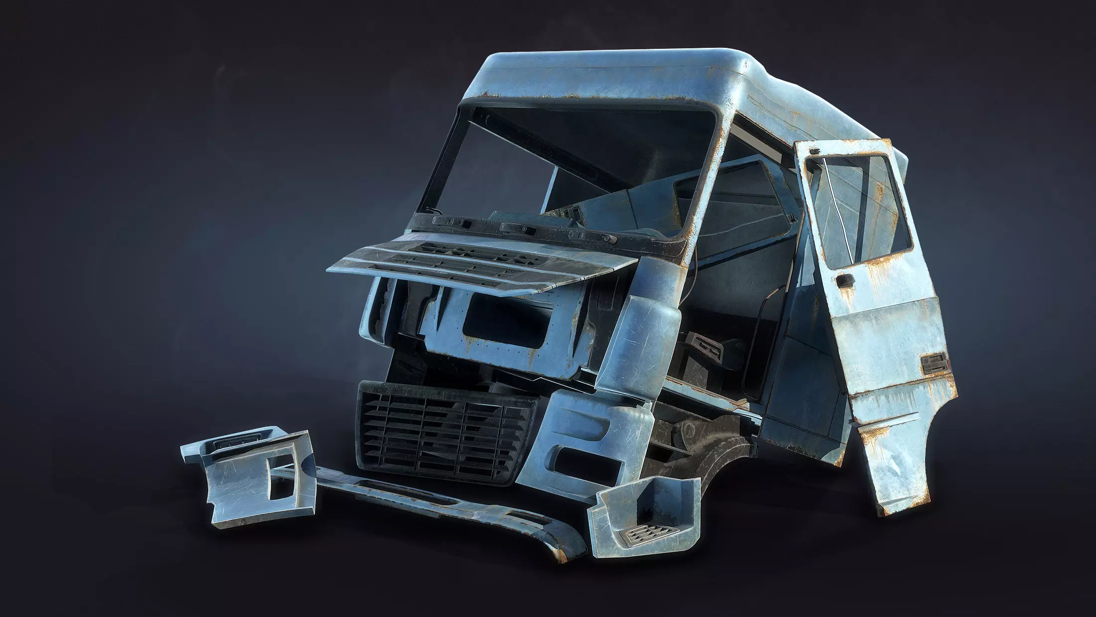 Truck Cab Rusty Low-poly 3D model_0