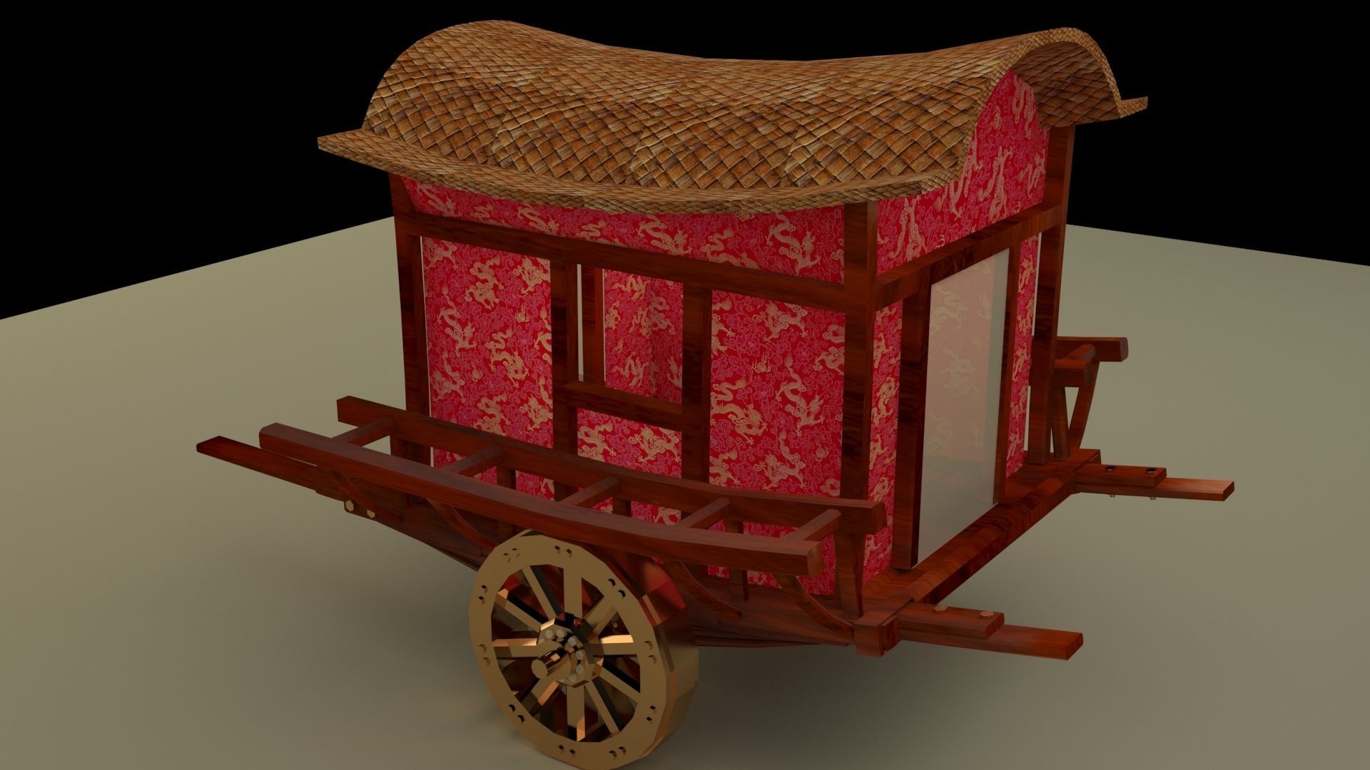 Chinese carriage Low-poly 3D model_4