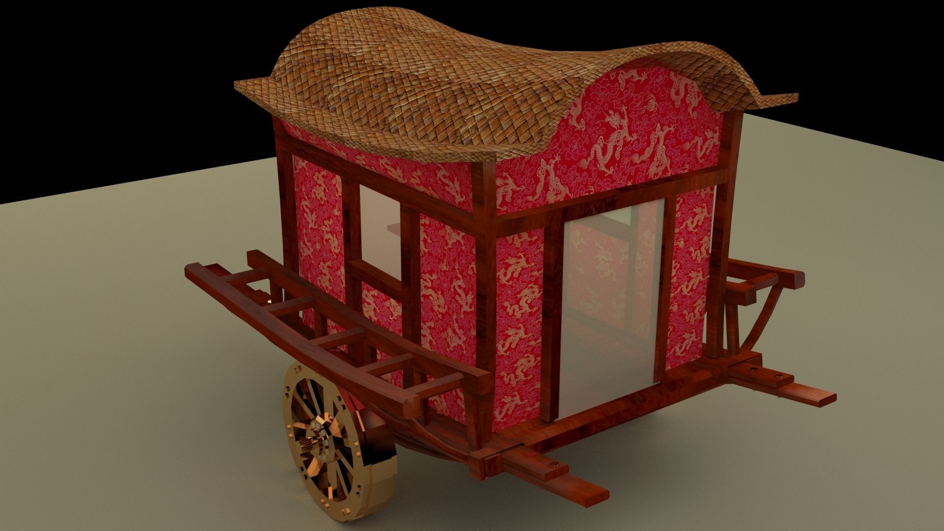 Chinese carriage Low-poly 3D model_1
