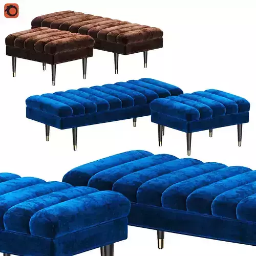 MARGOT C two velvet ottomans with gold legs