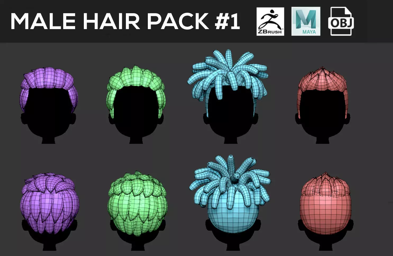 Male Hair Pack 1 3D model_0