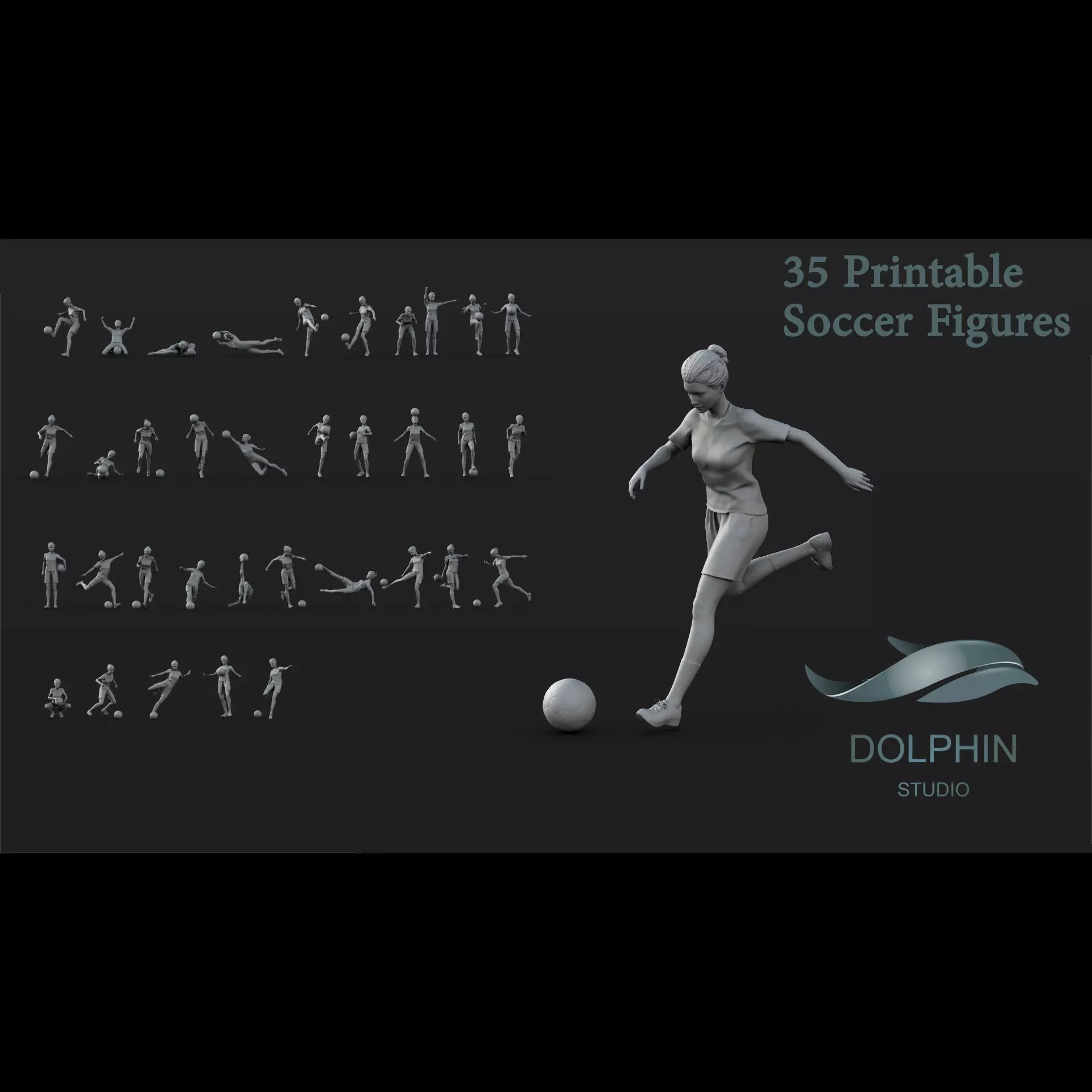 35 Female Soccer player figures 3D print model