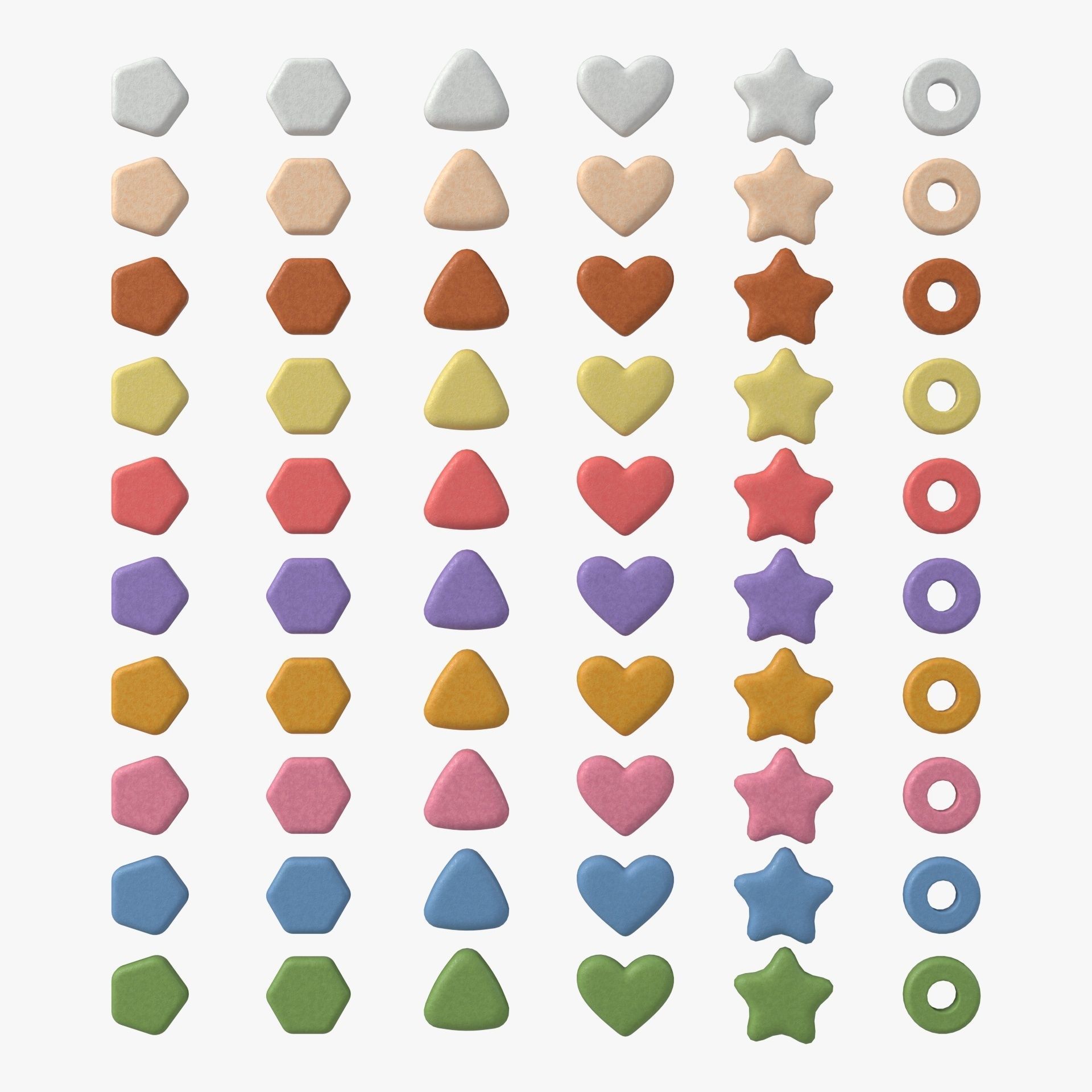 Set of different shaped pills with 4K PBR textures Low-poly 3D model_1