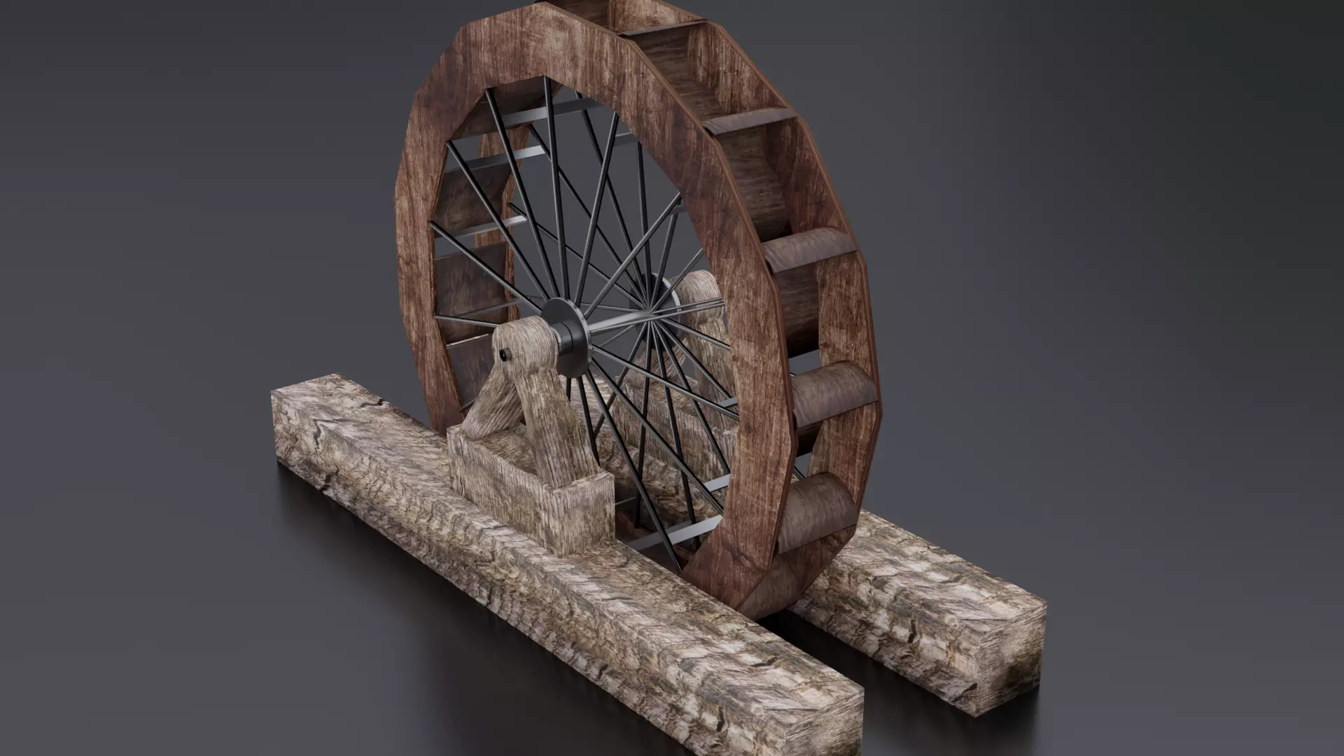 Waterwheel water wheel Low-poly 3D model_0