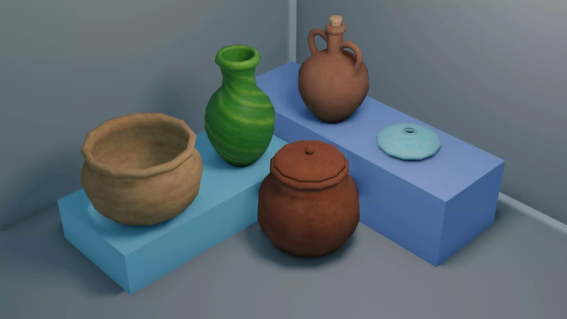 Pot set 1 clay Low-poly 3D model_0