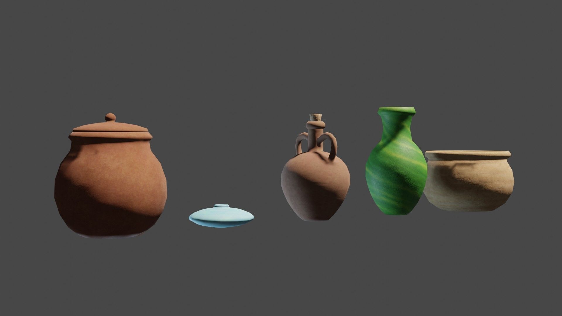 Pot set 1 clay Low-poly 3D model_1