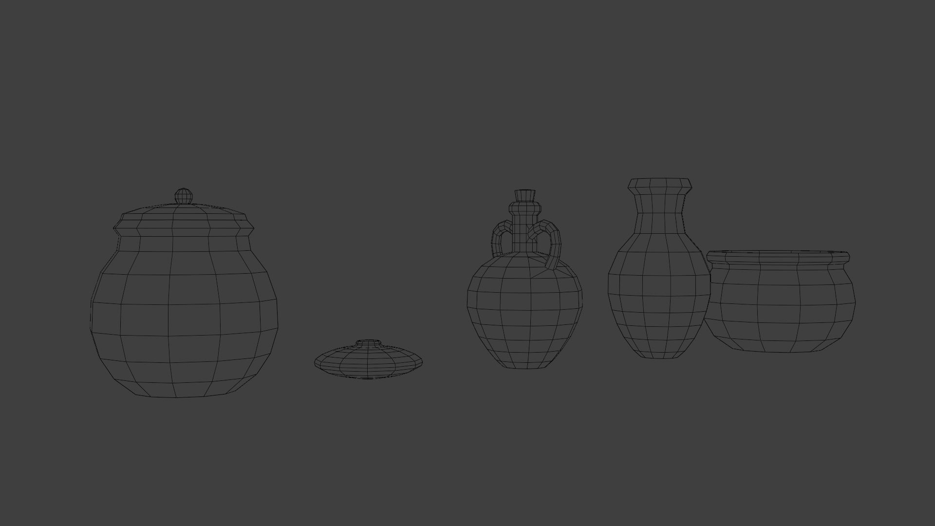 Pot set 1 clay Low-poly 3D model_7