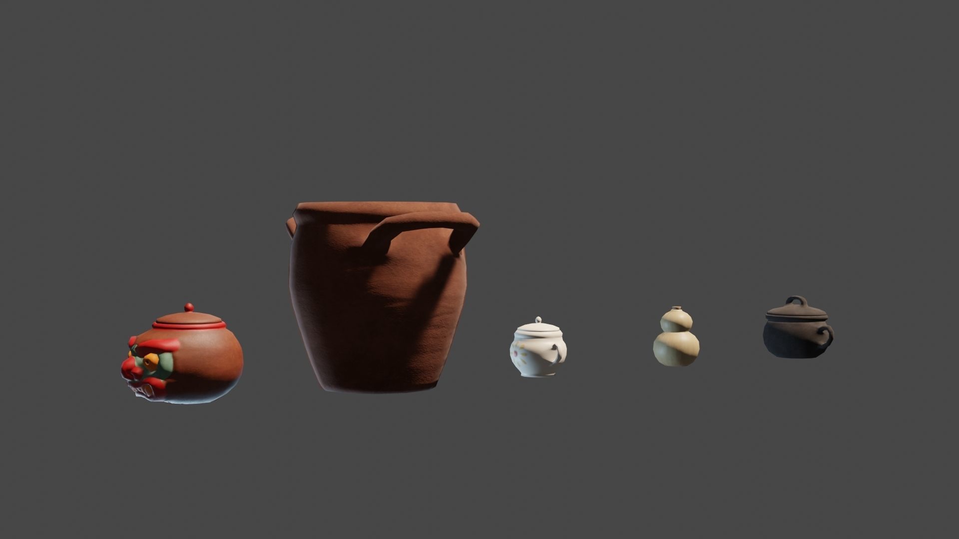 Pot set 2 jar with face Low-poly 3D model_1