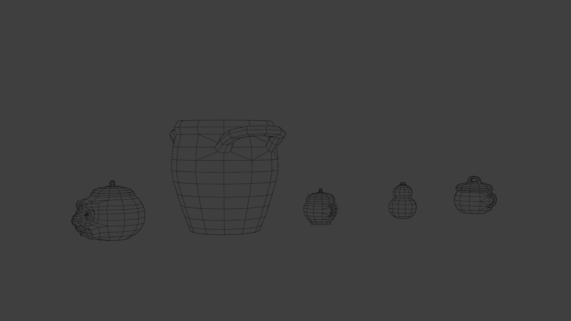 Pot set 2 jar with face Low-poly 3D model_7