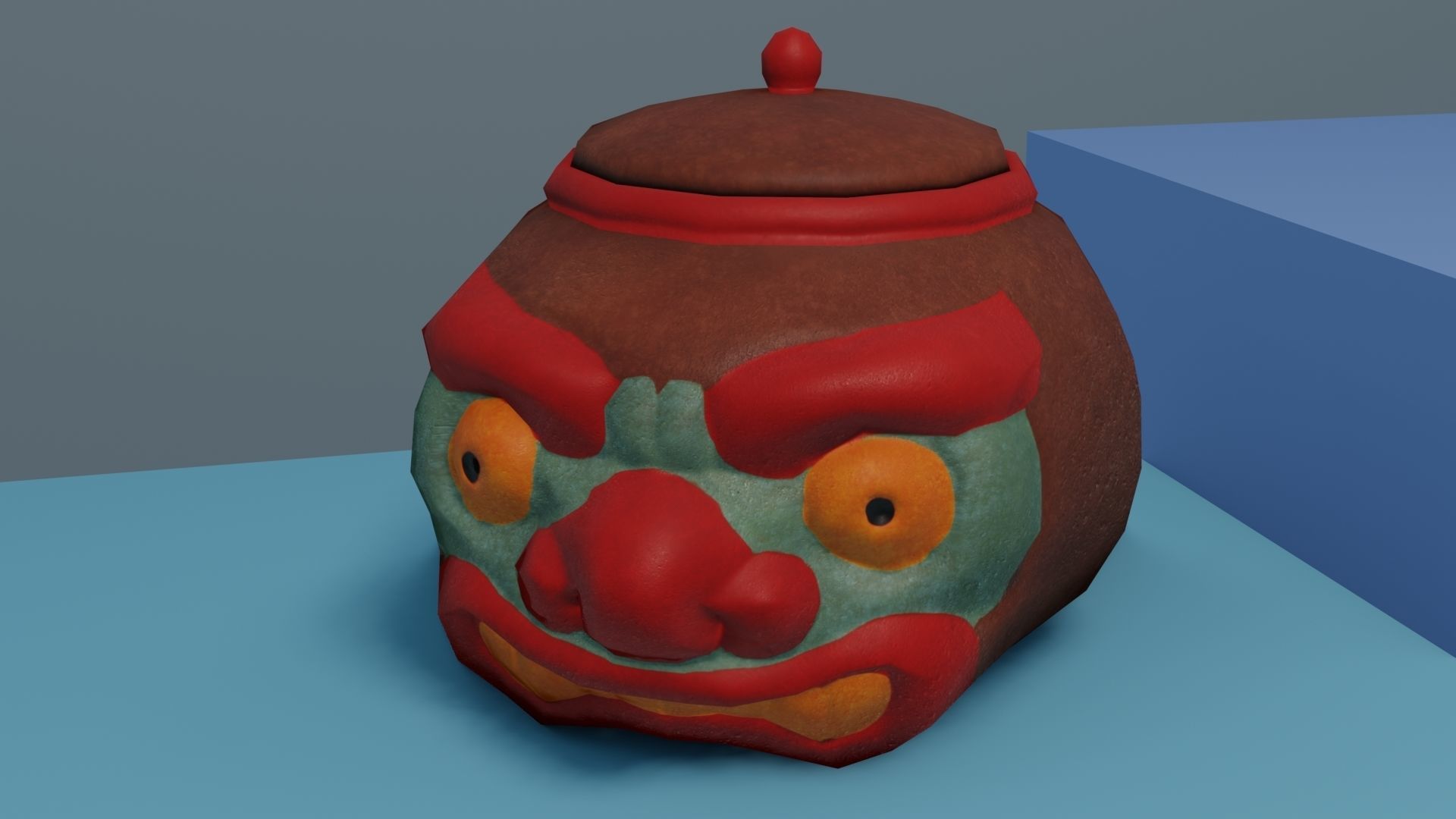 Pot set 2 jar with face Low-poly 3D model_2