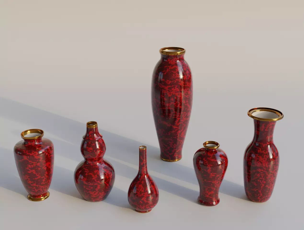 Red chinese vases Free 3D model