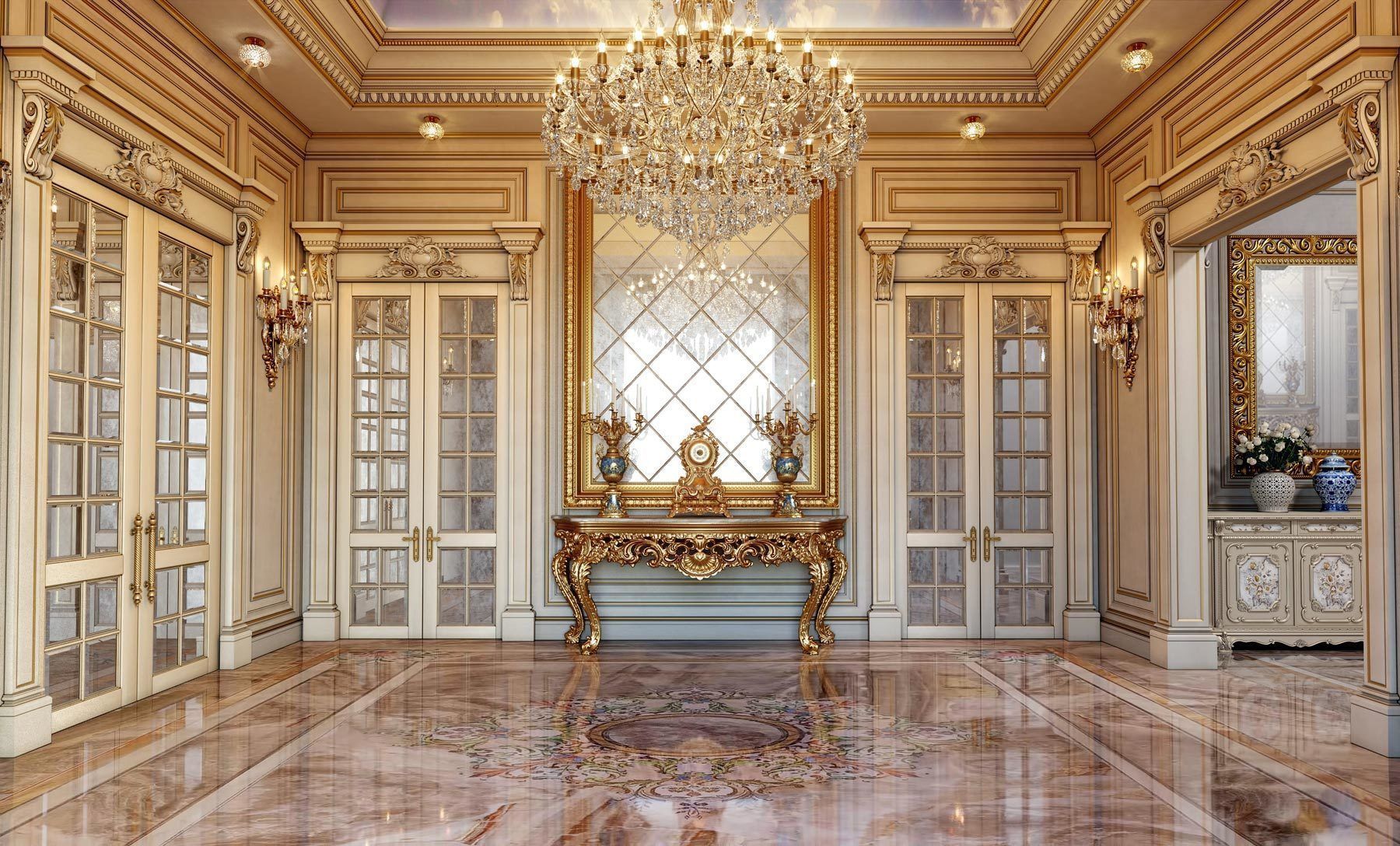 Classic Doorway Door Portal Wall Panels 3D model_2