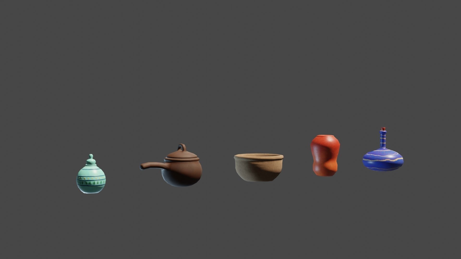 Pot set 4 vase Low-poly 3D model_1