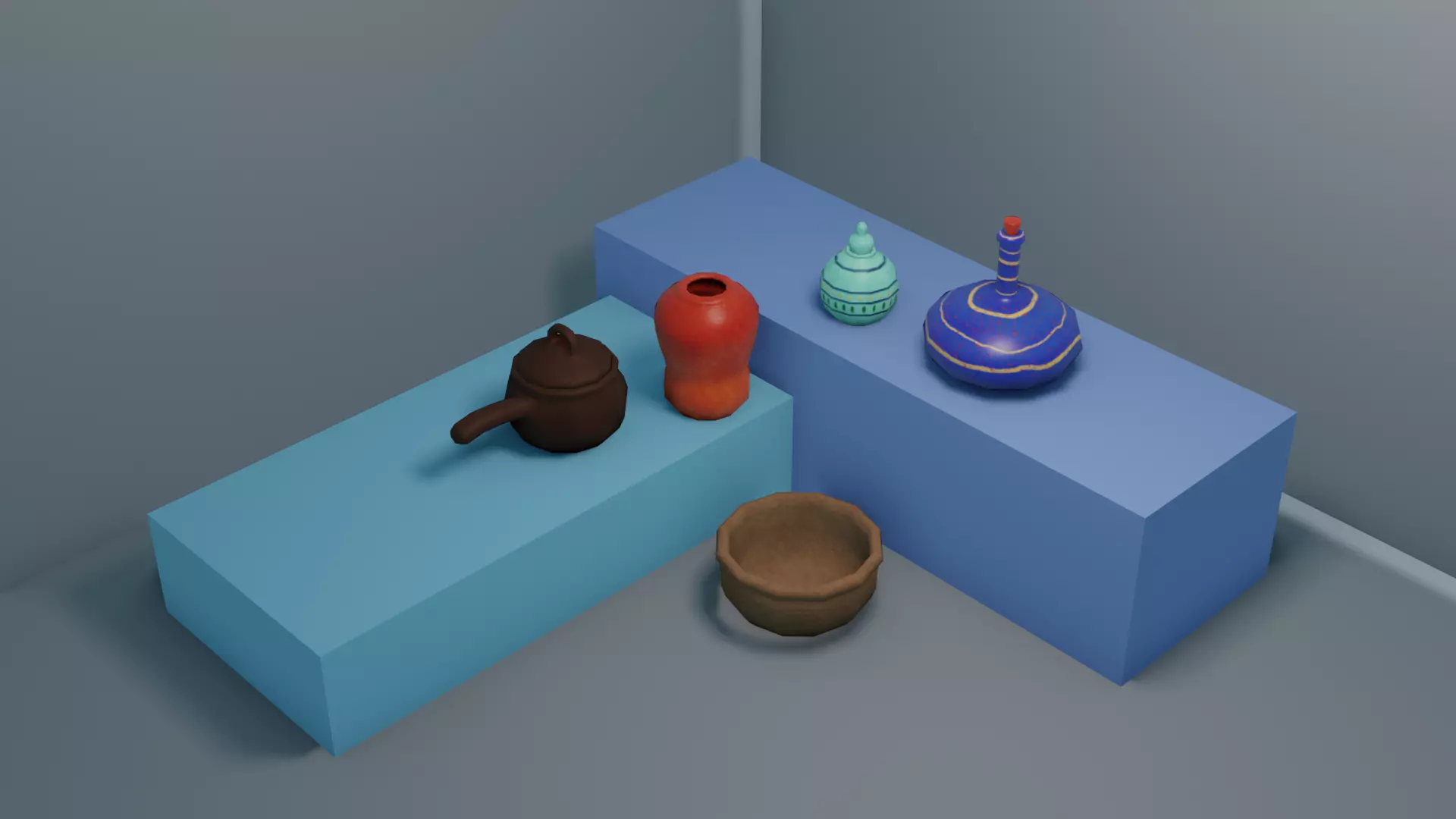 Pot set 4 vase Low-poly 3D model_0
