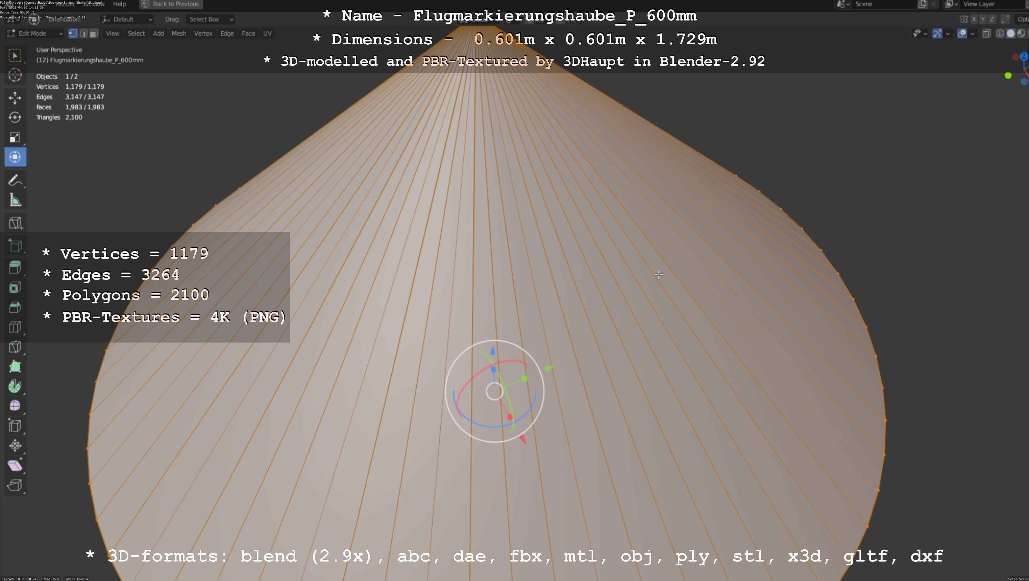 Flugmarkierungshaube mit Aluminiumpfosten  600mm Low-poly 3D model_96