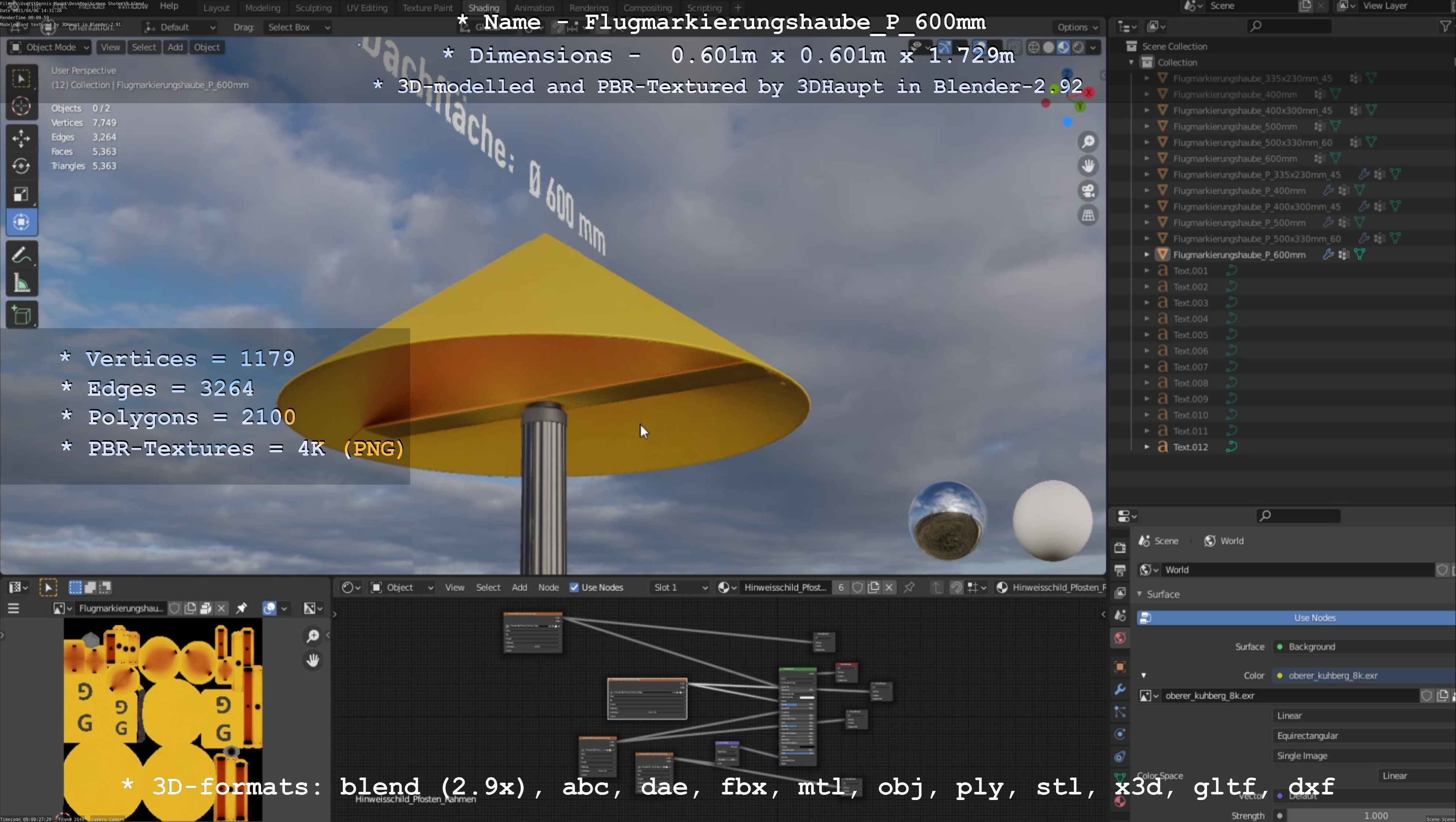 Flugmarkierungshaube mit Aluminiumpfosten  600mm Low-poly 3D model_44