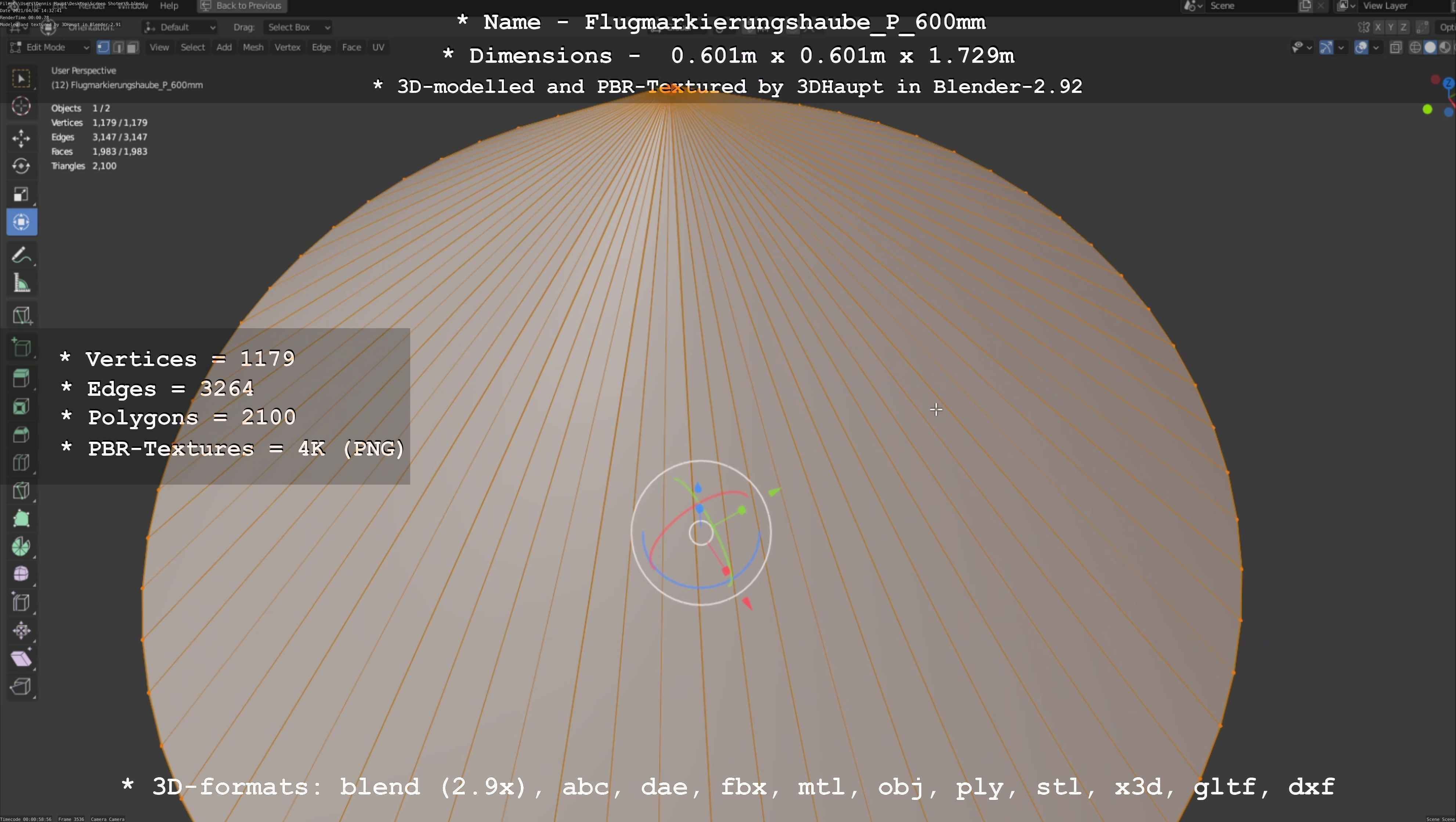 Flugmarkierungshaube mit Aluminiumpfosten  600mm Low-poly 3D model_92