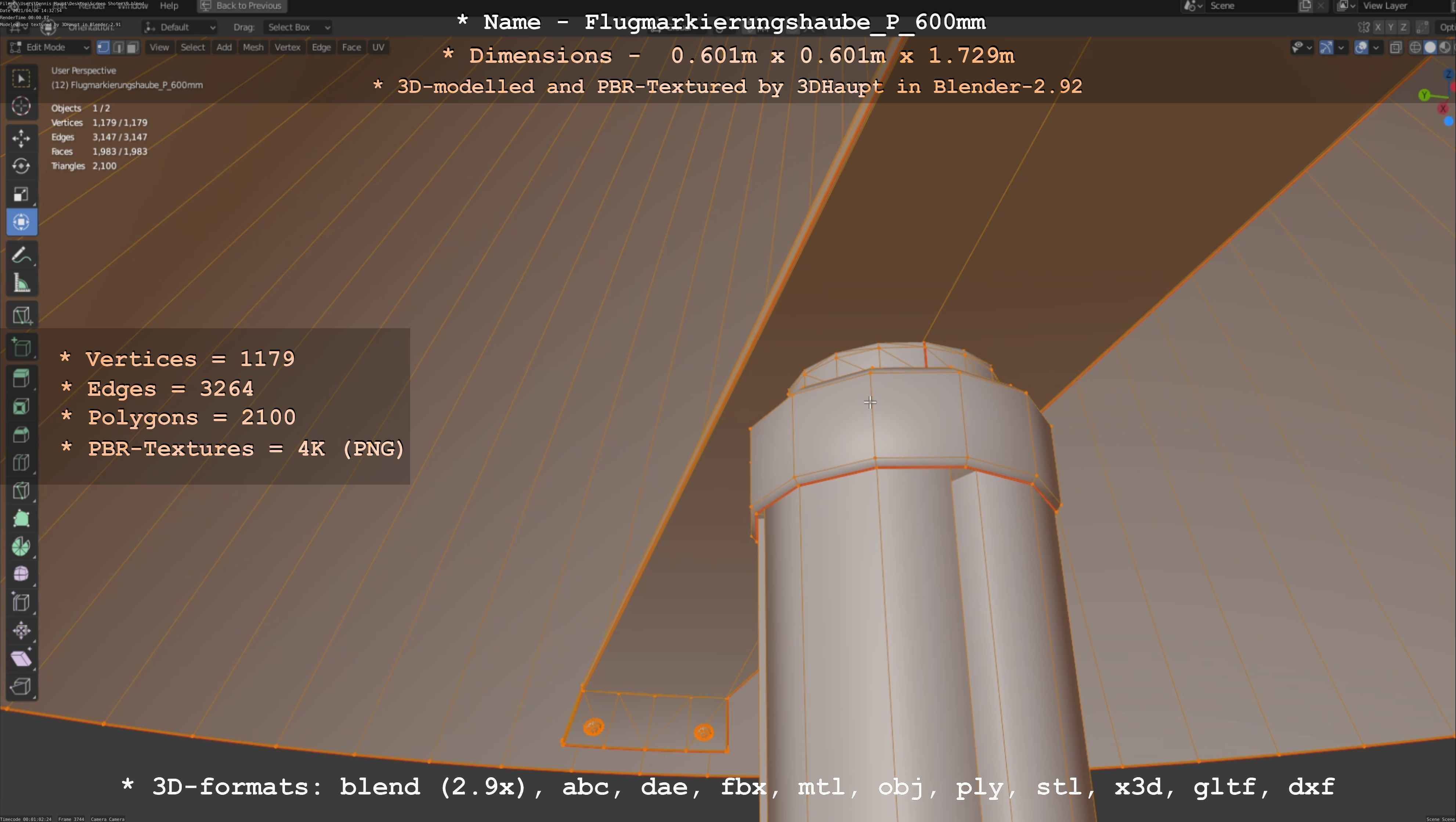 Flugmarkierungshaube mit Aluminiumpfosten  600mm Low-poly 3D model_94