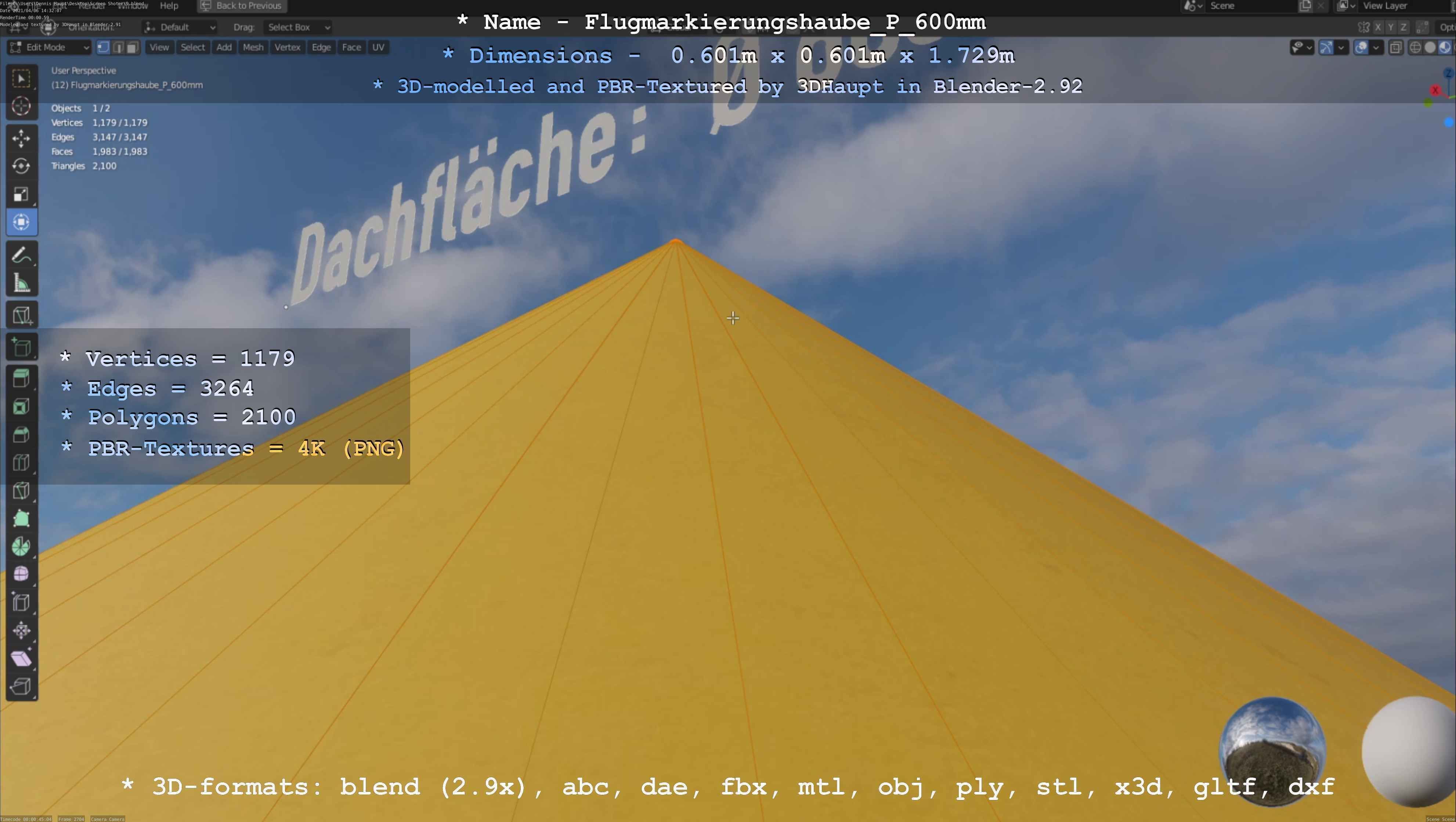 Flugmarkierungshaube mit Aluminiumpfosten  600mm Low-poly 3D model_68
