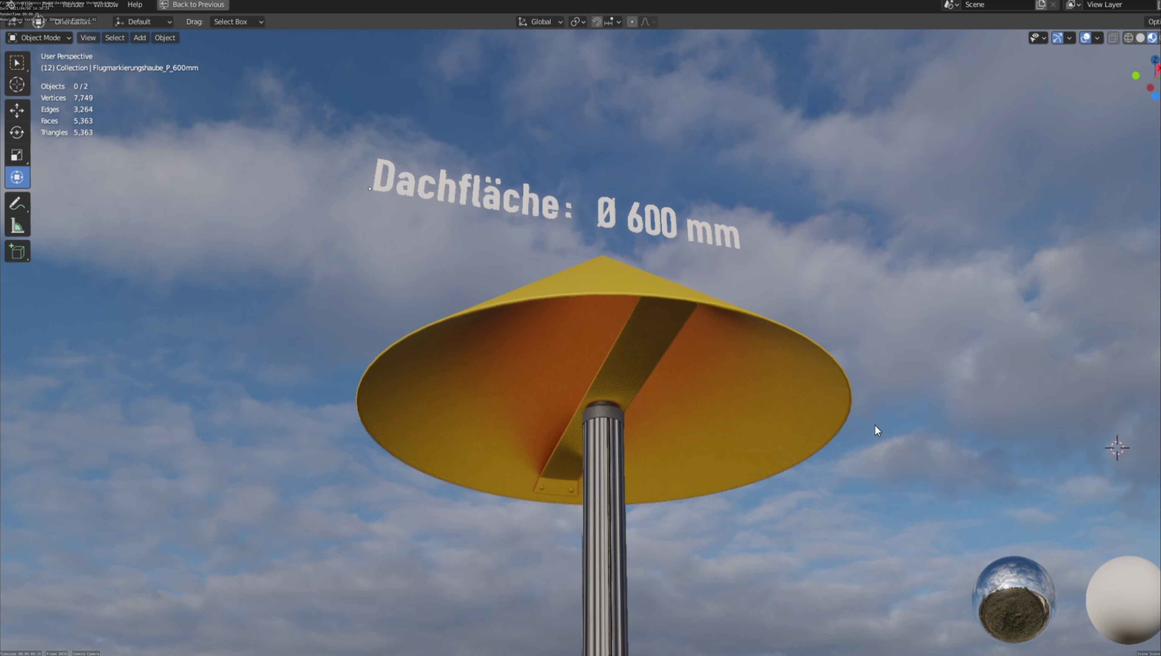 Flugmarkierungshaube mit Aluminiumpfosten  600mm Low-poly 3D model_105