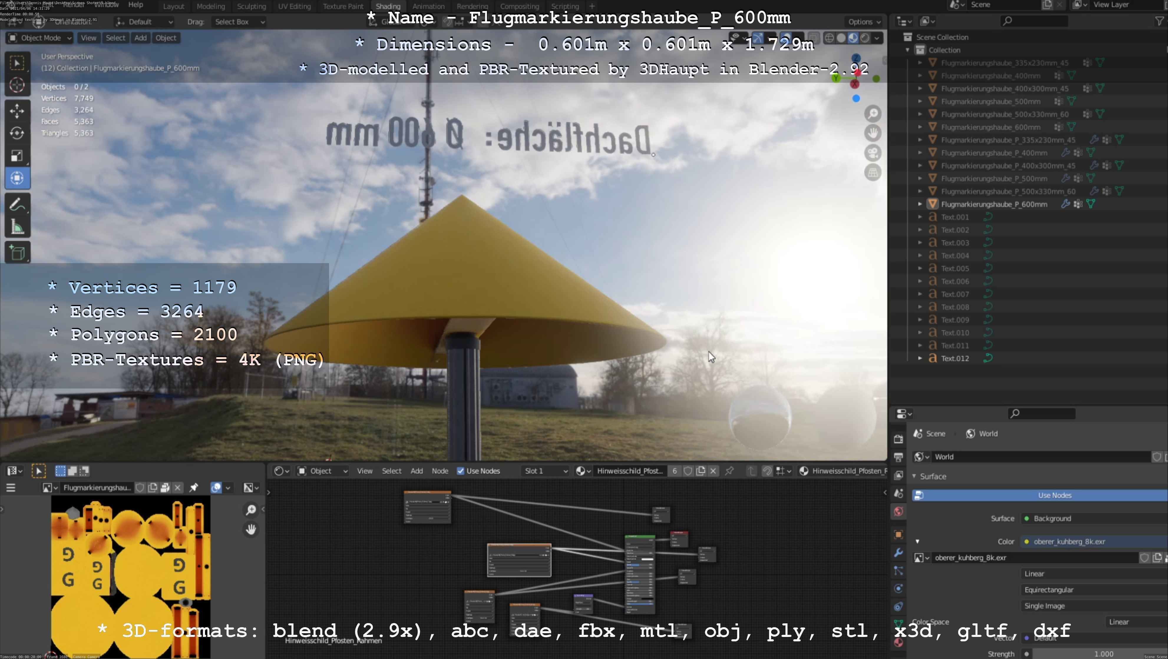 Flugmarkierungshaube mit Aluminiumpfosten  600mm Low-poly 3D model_49
