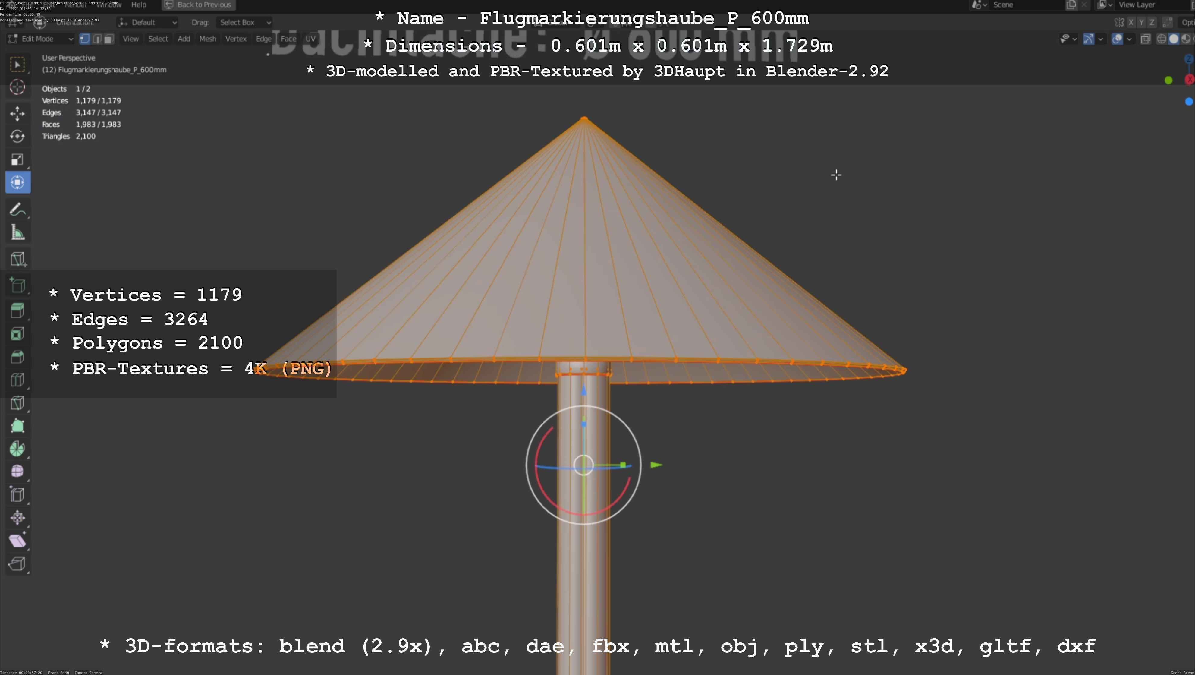 Flugmarkierungshaube mit Aluminiumpfosten  600mm Low-poly 3D model_86