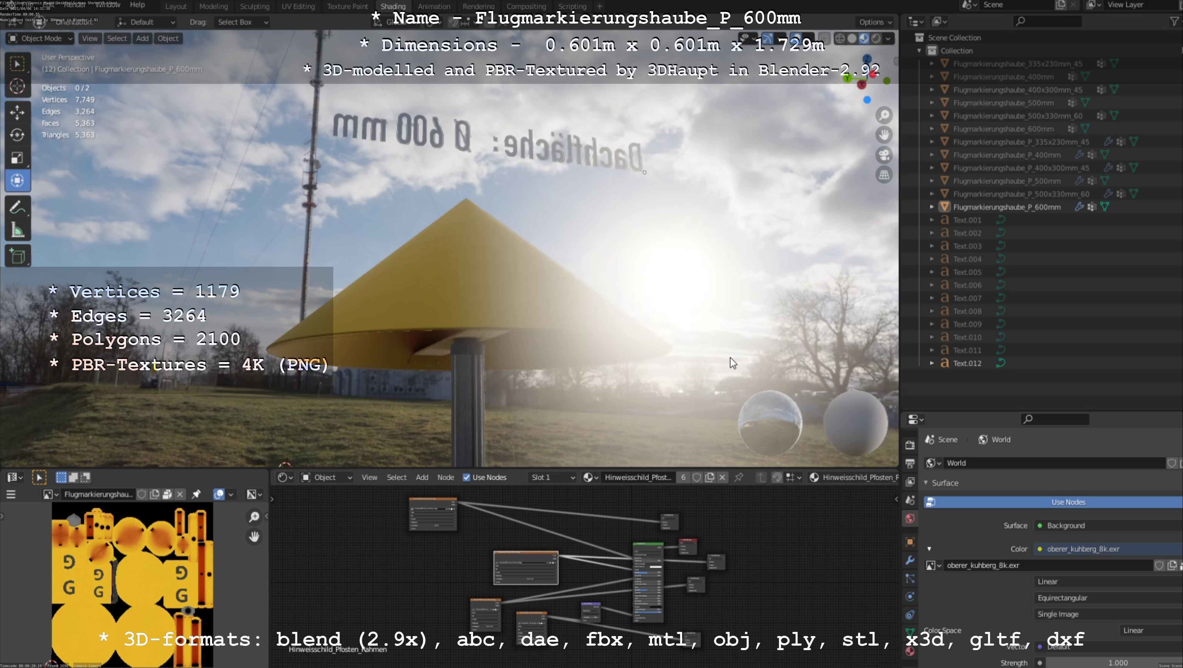 Flugmarkierungshaube mit Aluminiumpfosten  600mm Low-poly 3D model_43