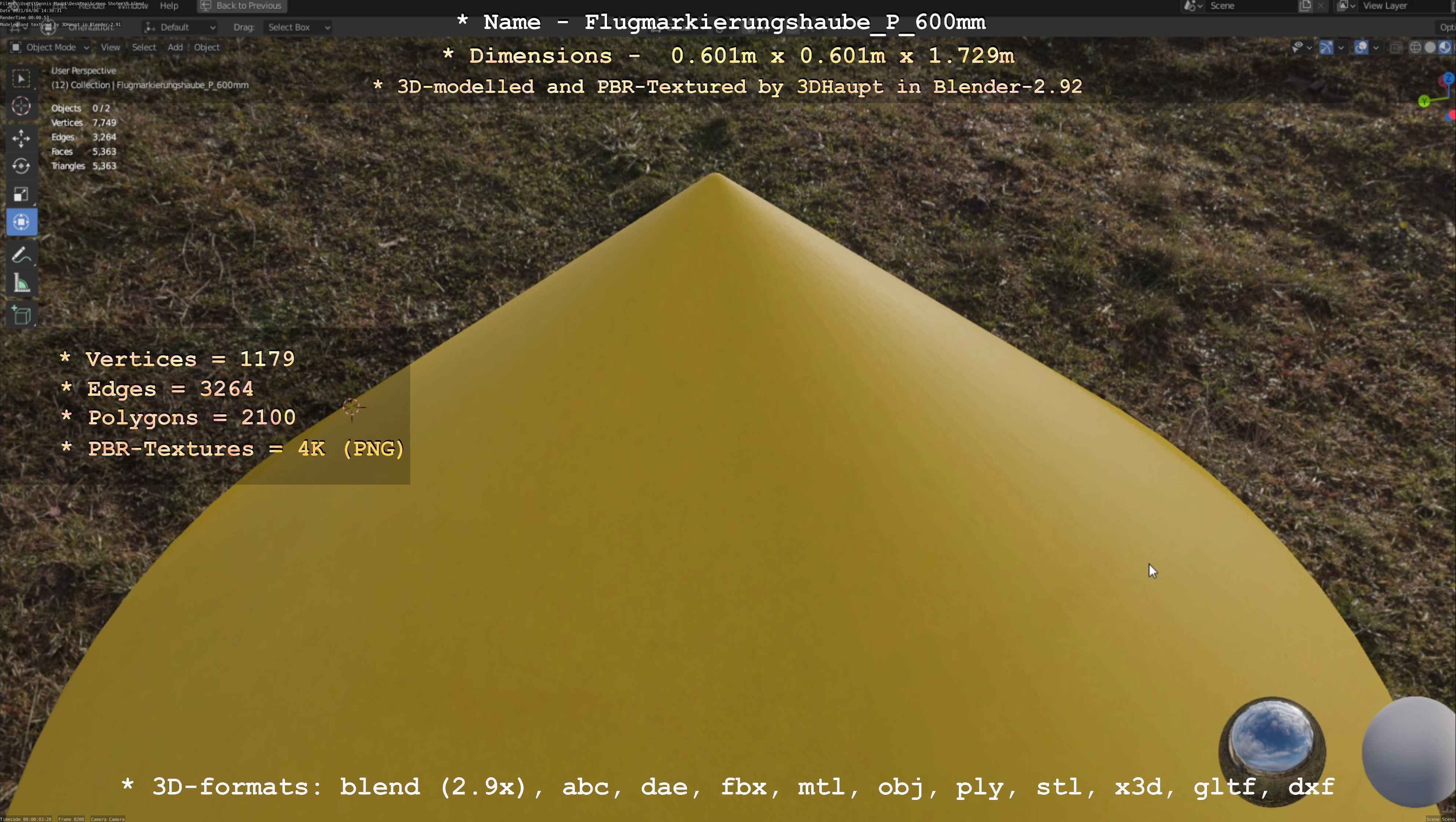 Flugmarkierungshaube mit Aluminiumpfosten  600mm Low-poly 3D model_113