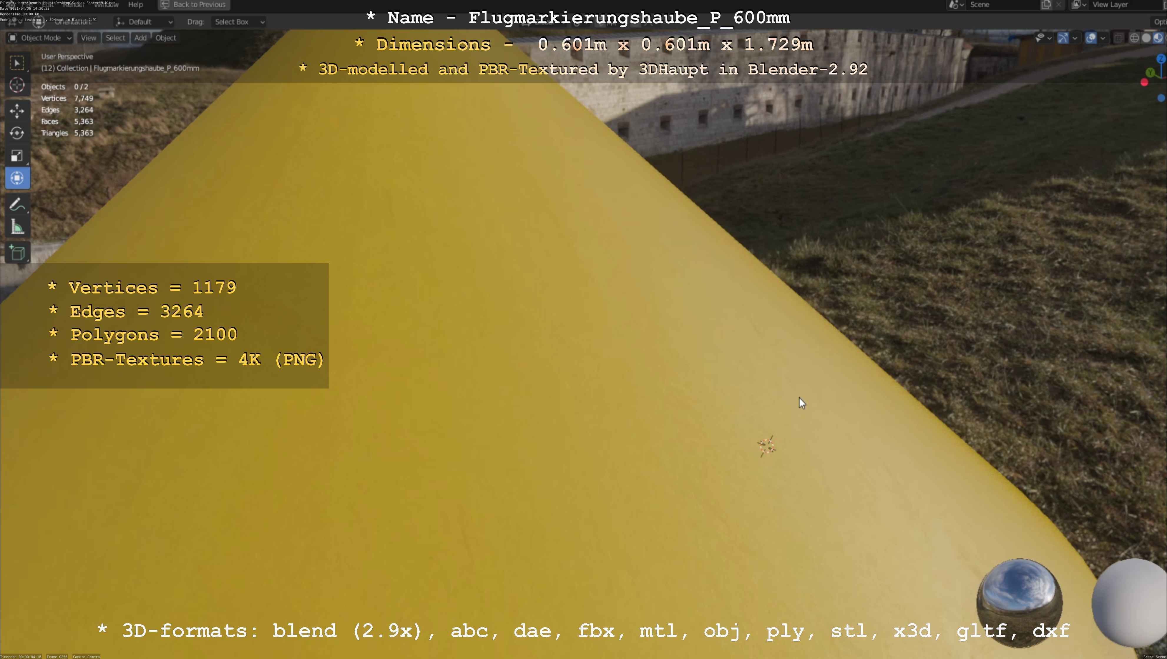 Flugmarkierungshaube mit Aluminiumpfosten  600mm Low-poly 3D model_110