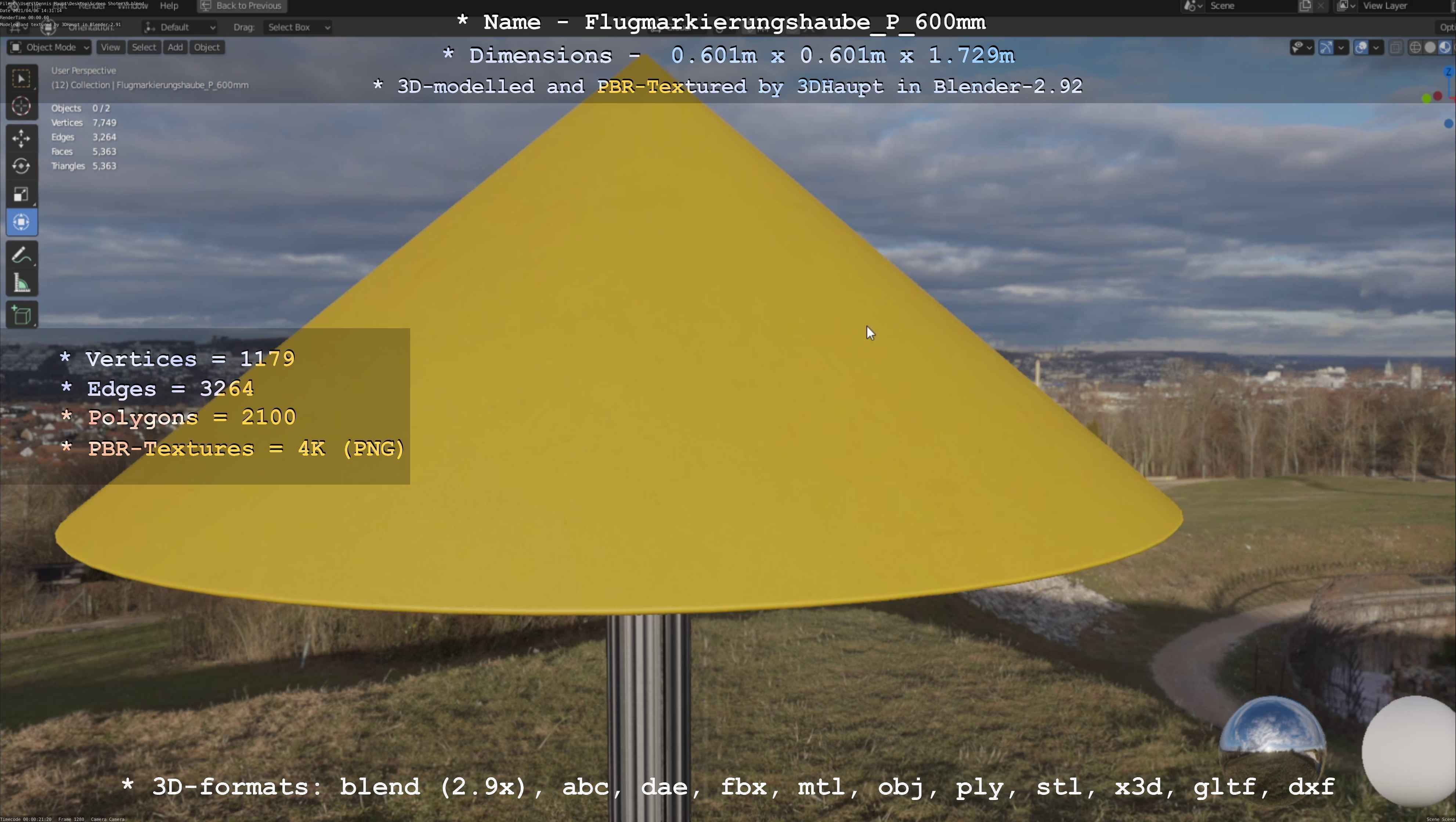 Flugmarkierungshaube mit Aluminiumpfosten  600mm Low-poly 3D model_129