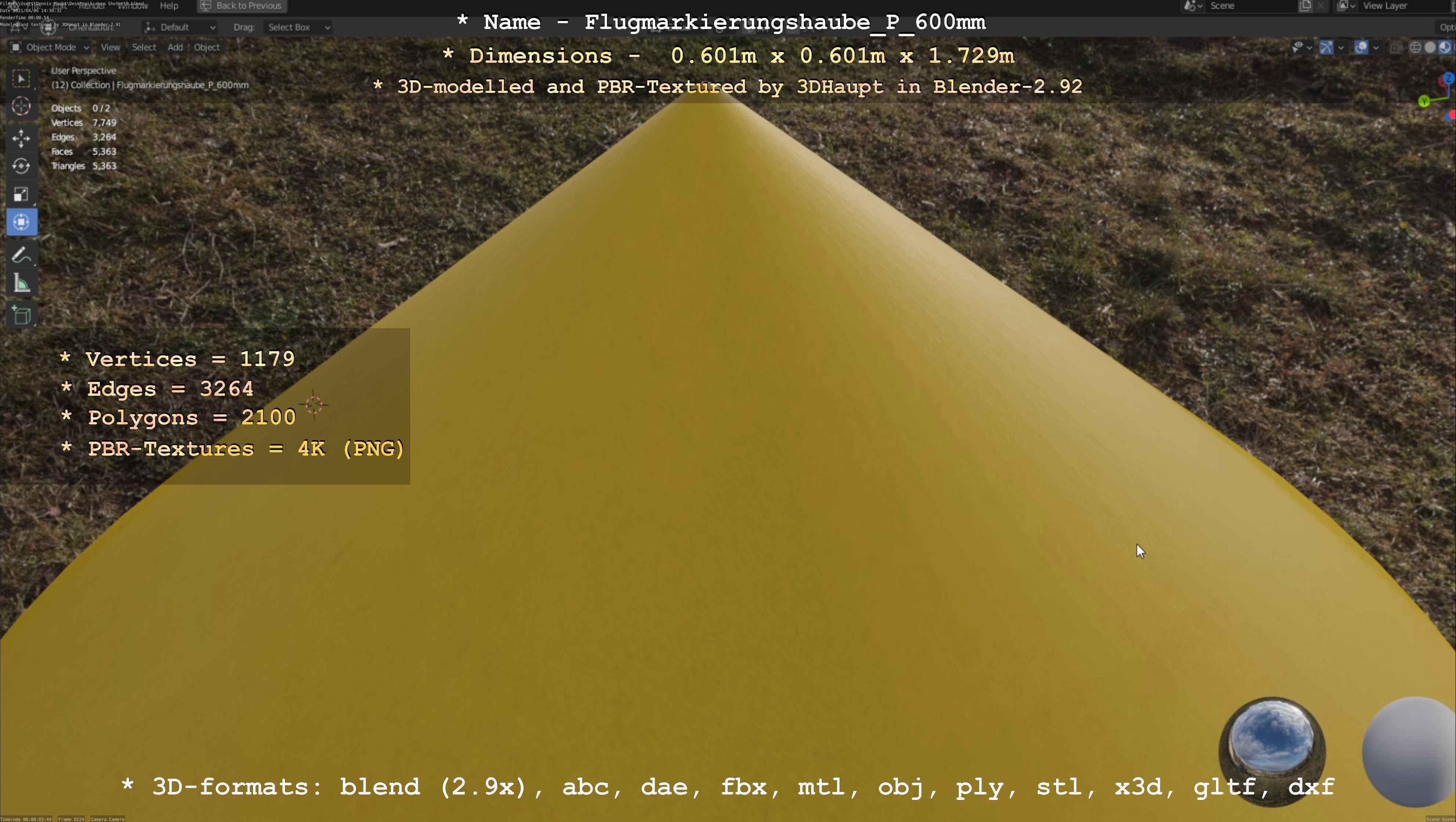 Flugmarkierungshaube mit Aluminiumpfosten  600mm Low-poly 3D model_111