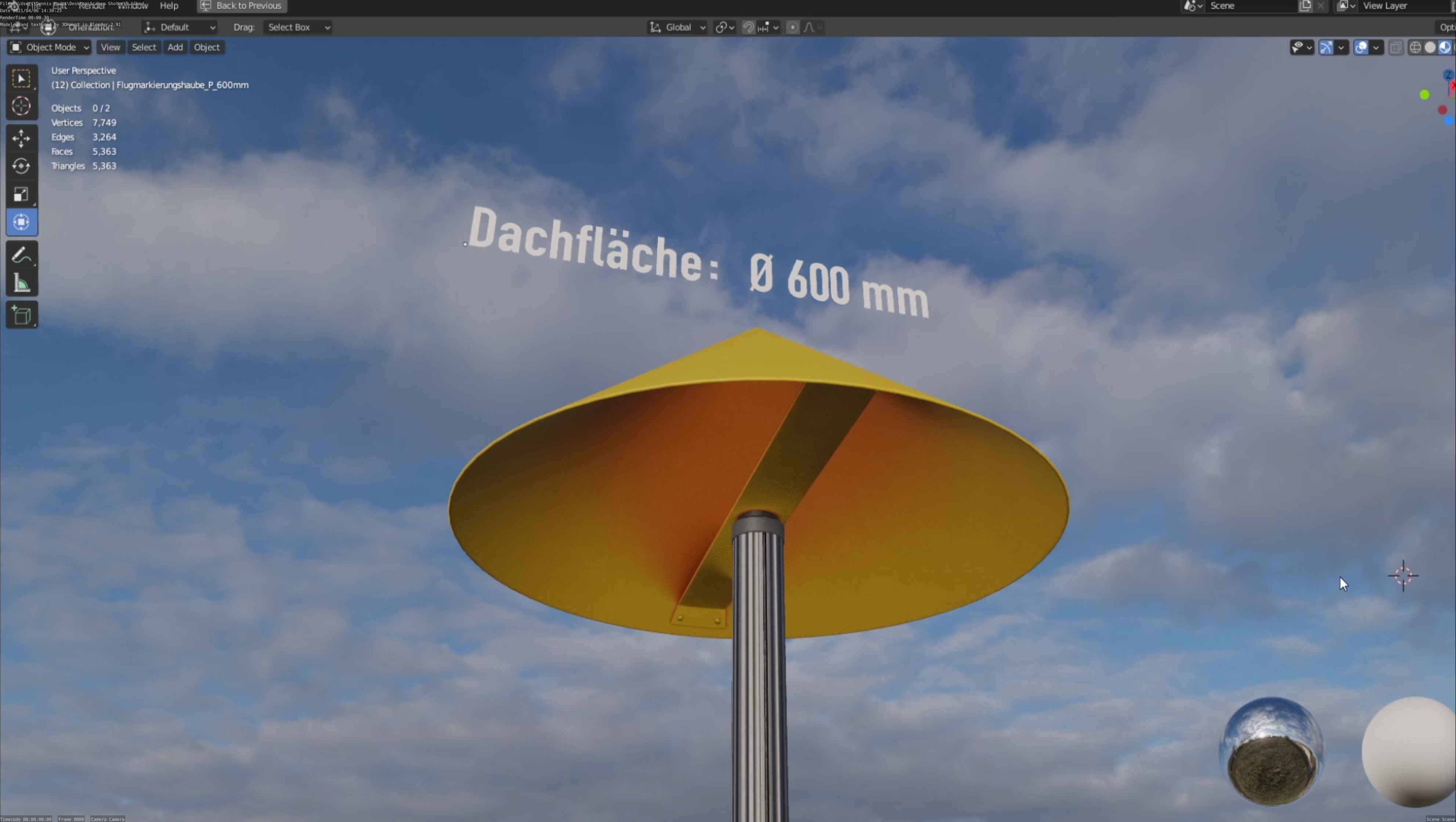 Flugmarkierungshaube mit Aluminiumpfosten  600mm Low-poly 3D model_2