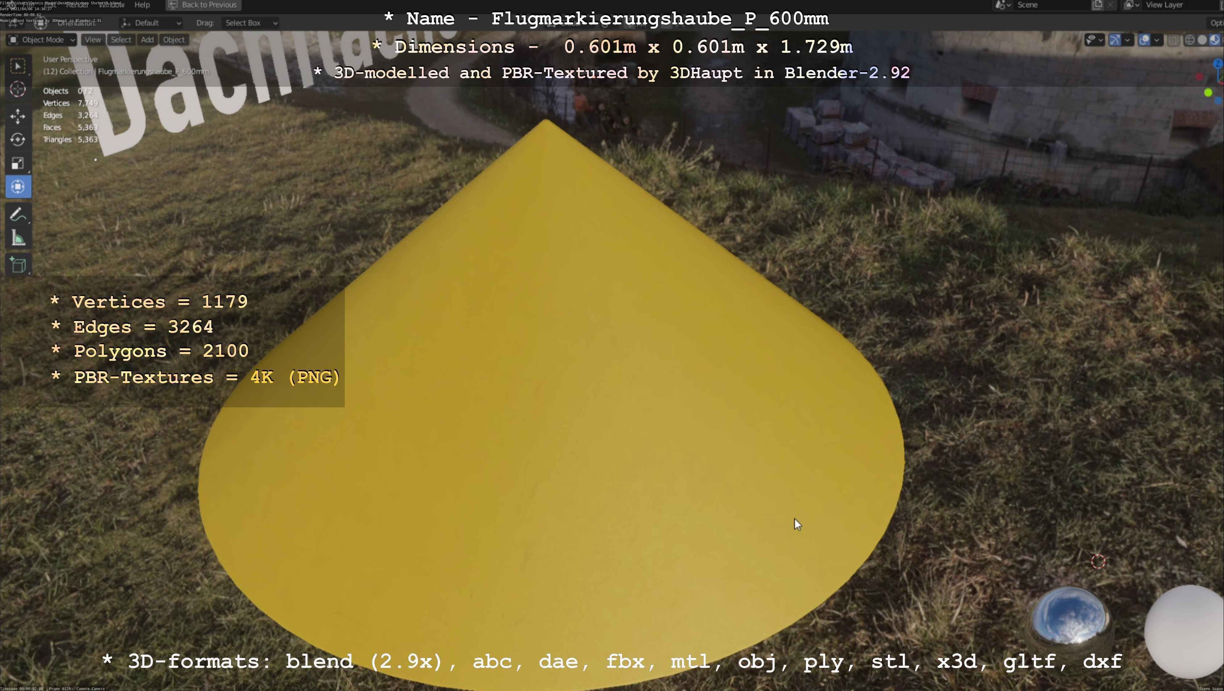 Flugmarkierungshaube mit Aluminiumpfosten  600mm Low-poly 3D model_5