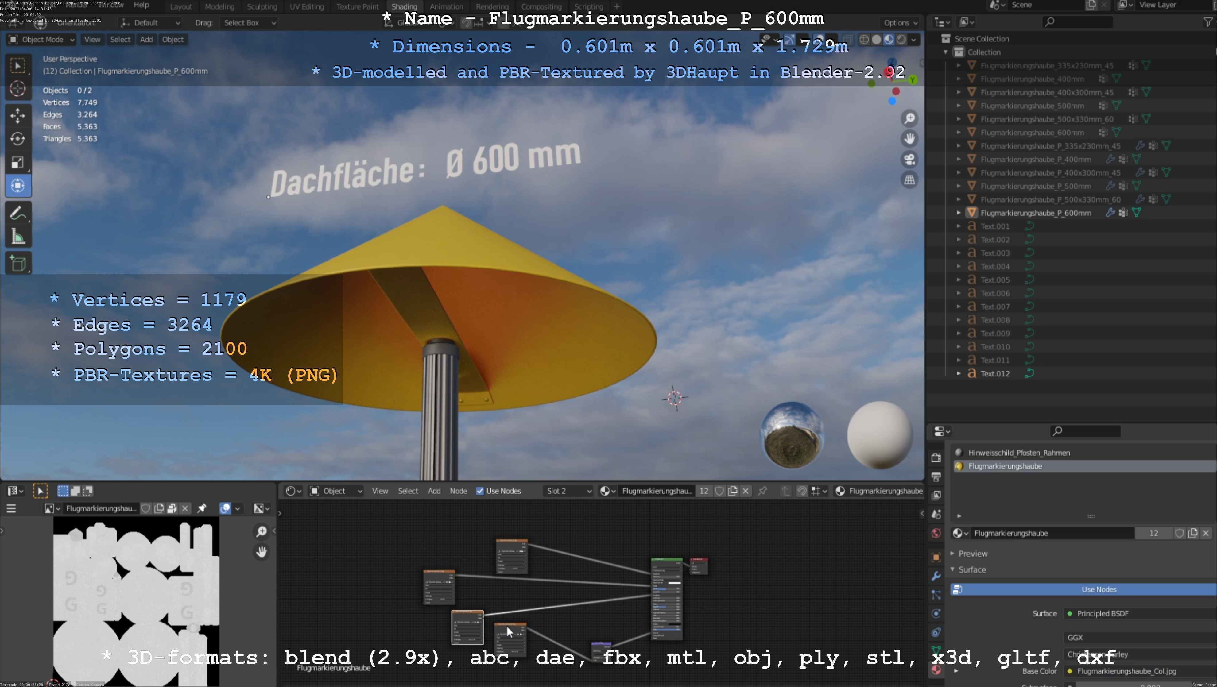 Flugmarkierungshaube mit Aluminiumpfosten  600mm Low-poly 3D model_57