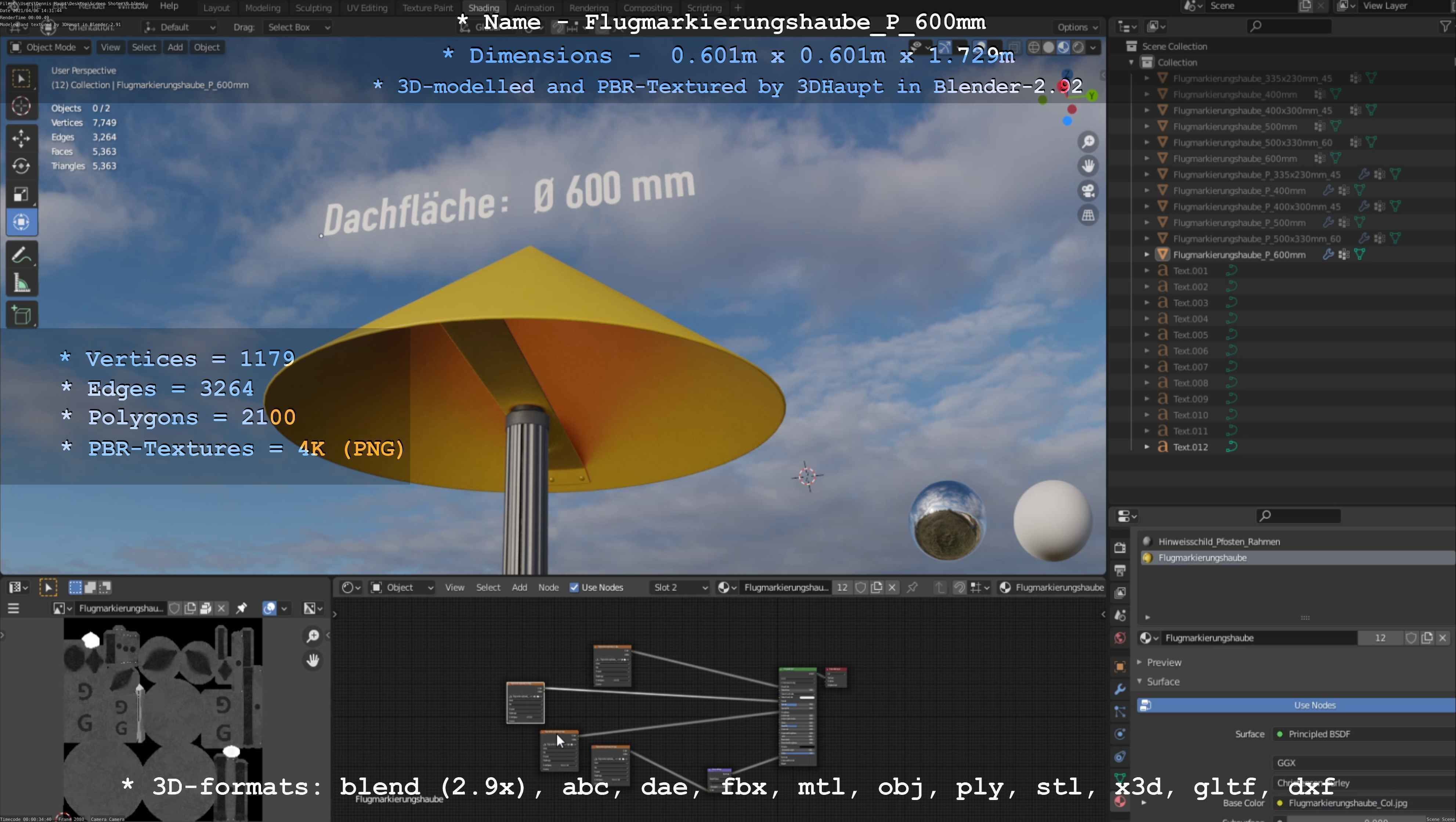 Flugmarkierungshaube mit Aluminiumpfosten  600mm Low-poly 3D model_55