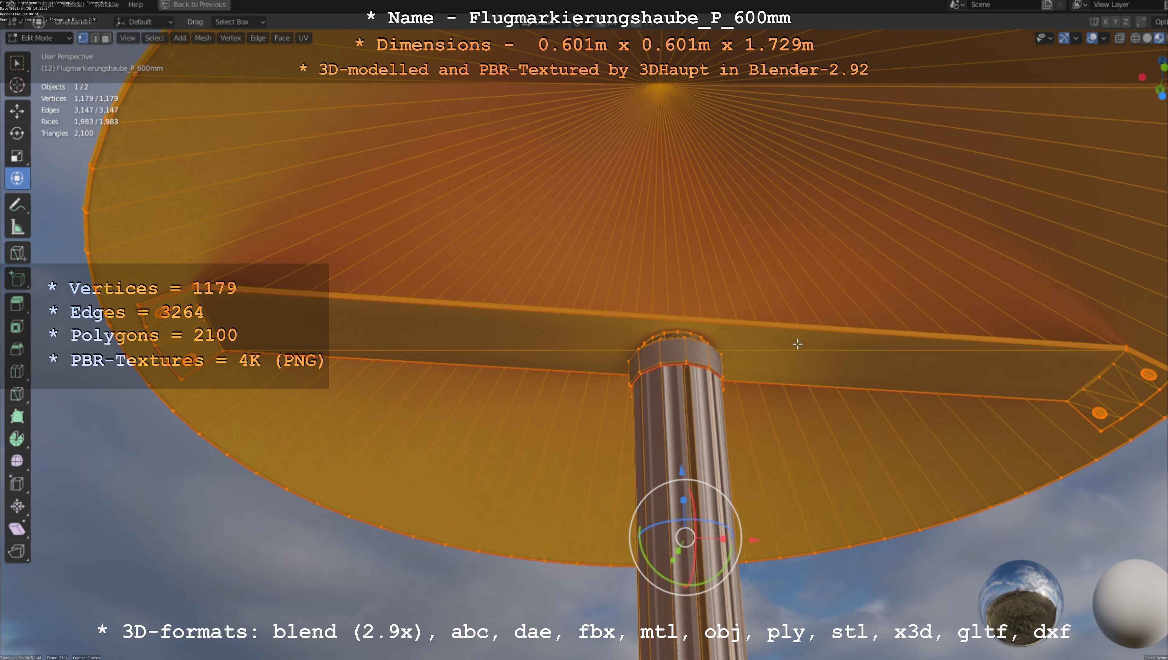 Flugmarkierungshaube mit Aluminiumpfosten  600mm Low-poly 3D model_81