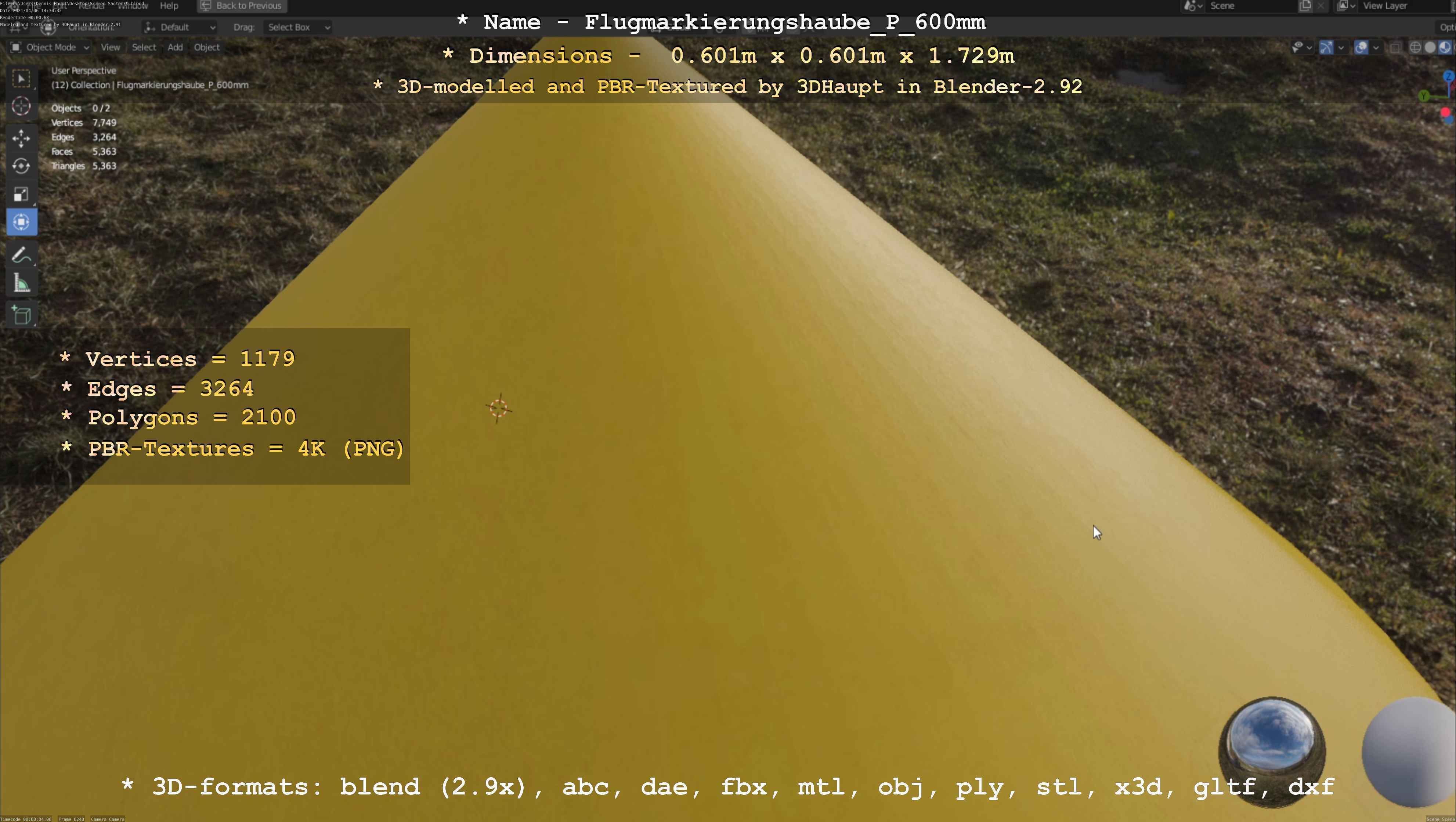 Flugmarkierungshaube mit Aluminiumpfosten  600mm Low-poly 3D model_135