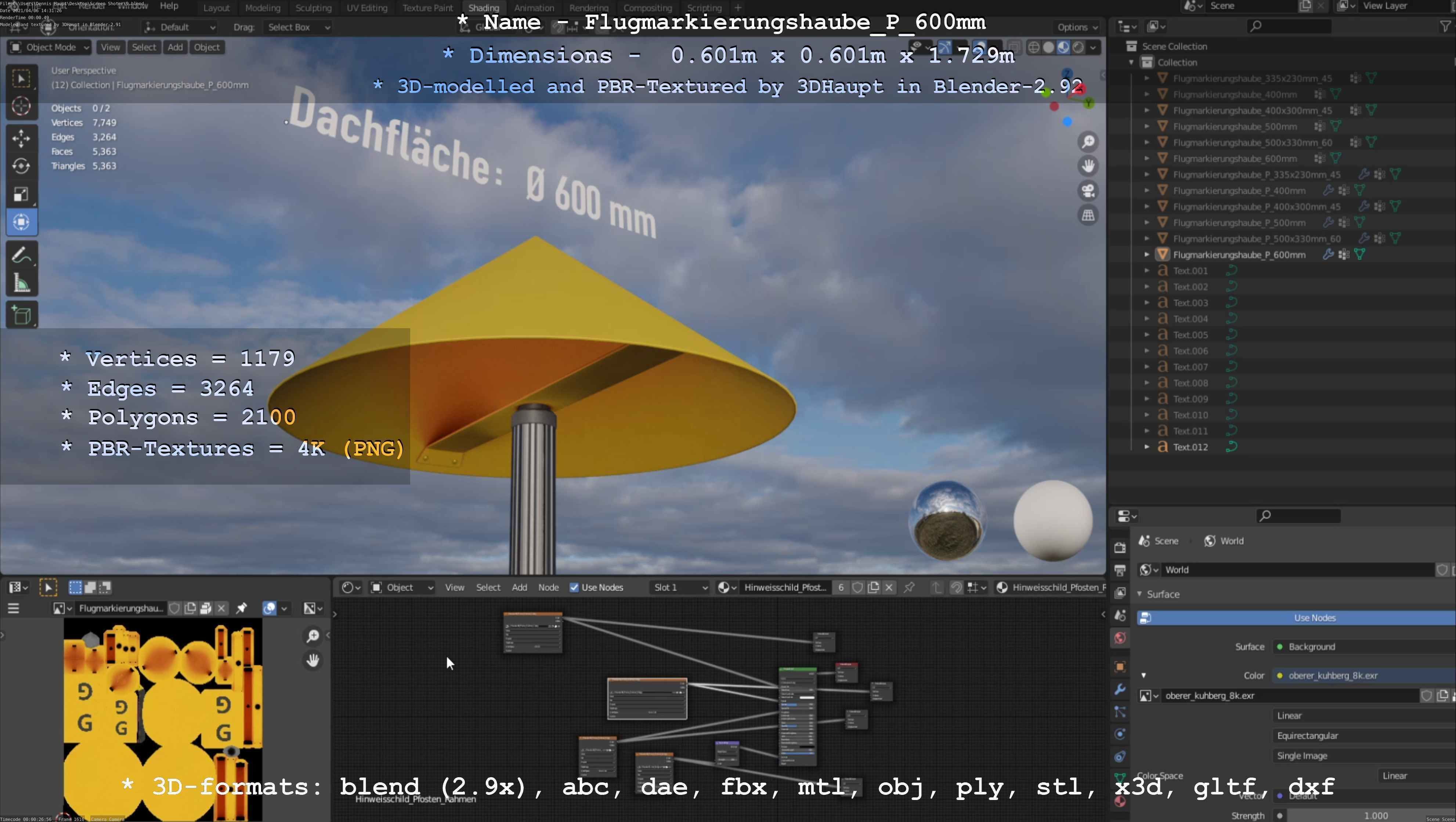 Flugmarkierungshaube mit Aluminiumpfosten  600mm Low-poly 3D model_41