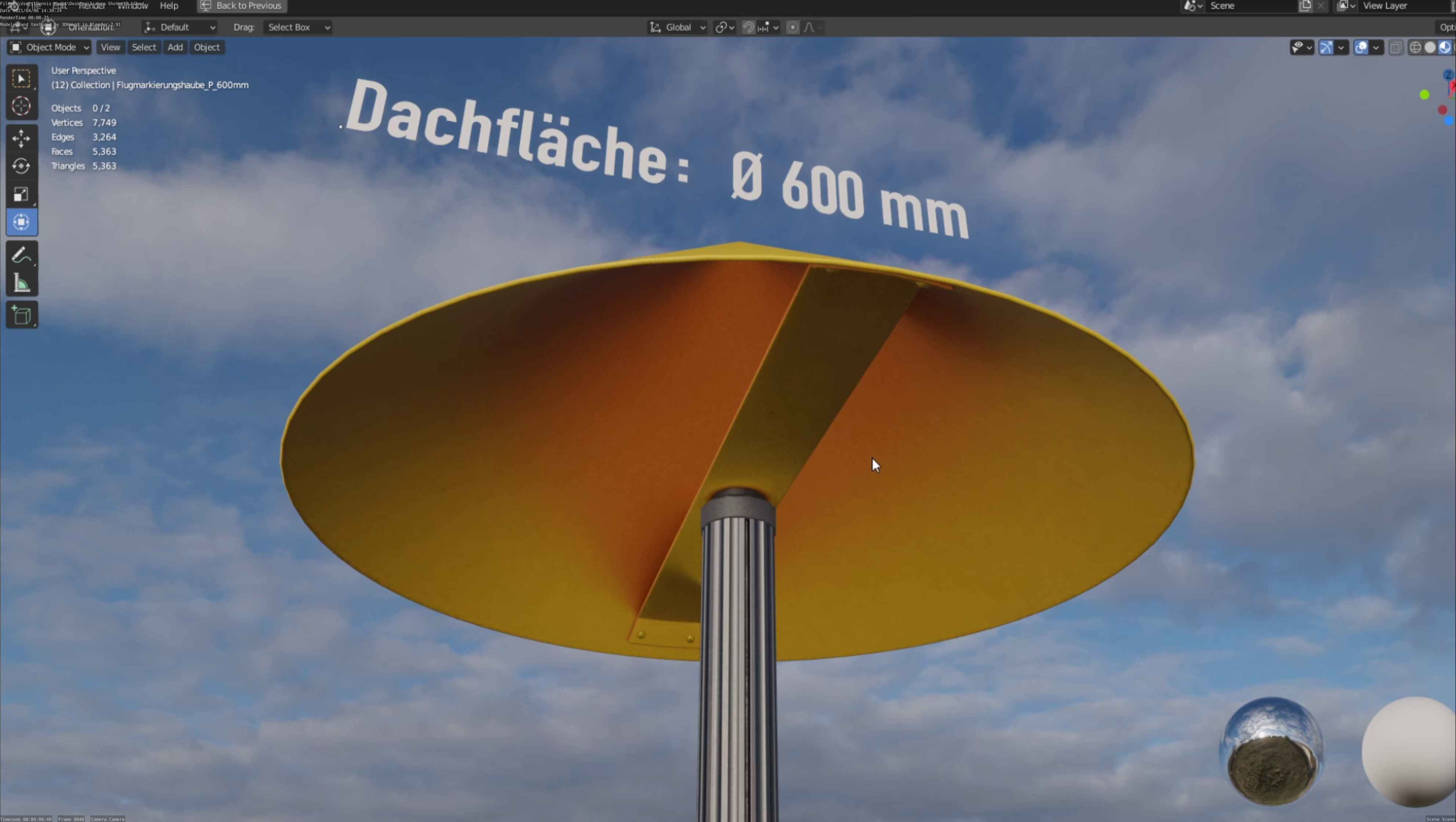 Flugmarkierungshaube mit Aluminiumpfosten  600mm Low-poly 3D model_3