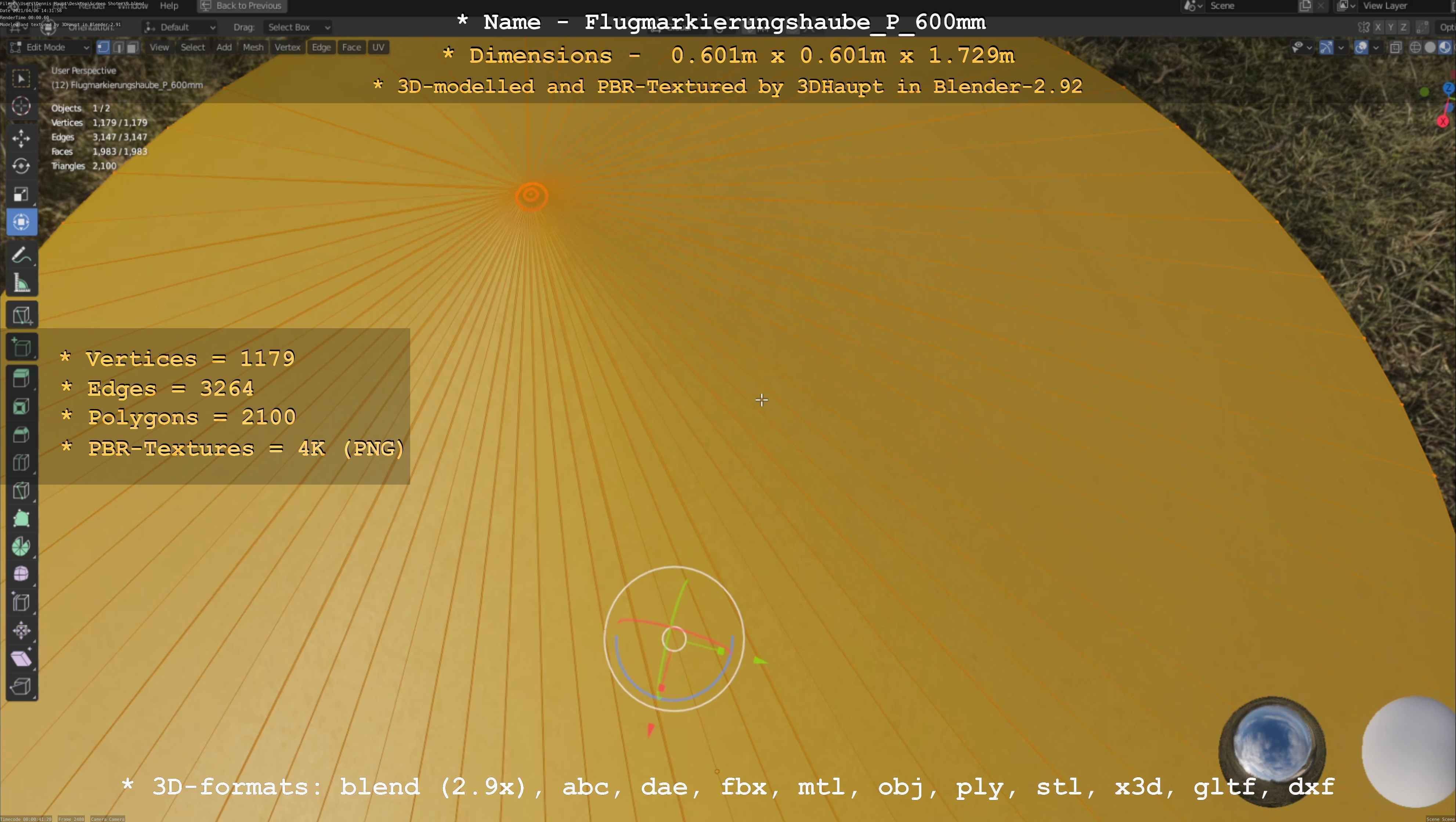 Flugmarkierungshaube mit Aluminiumpfosten  600mm Low-poly 3D model_28