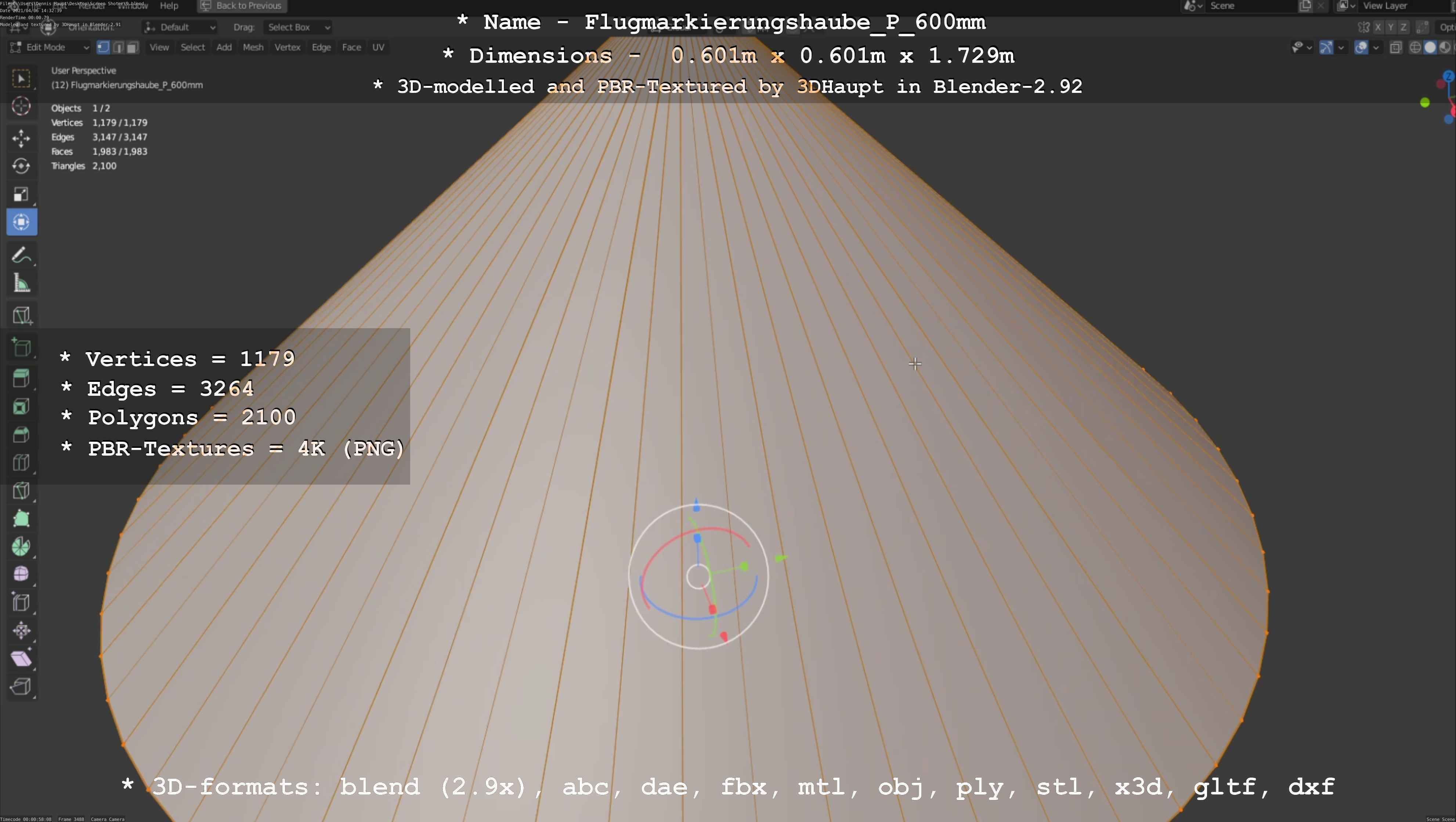 Flugmarkierungshaube mit Aluminiumpfosten  600mm Low-poly 3D model_90